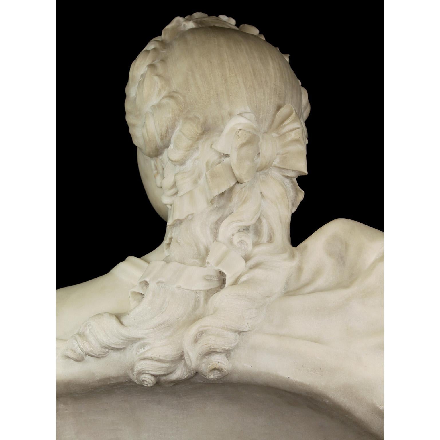 Sehr schöne französische Büste einer jungen Schönheit aus weißem Marmor des 19. Jahrhunderts von René Rozet im Angebot 12