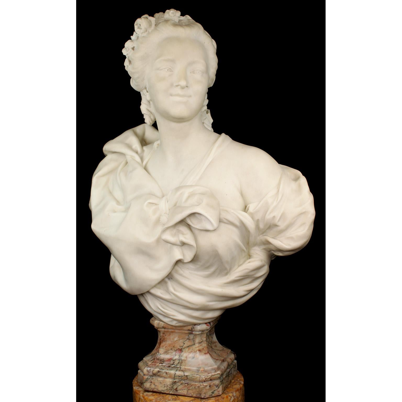 A very fine and large French 19th century white marble bust of a young beauty, purported to be a young 