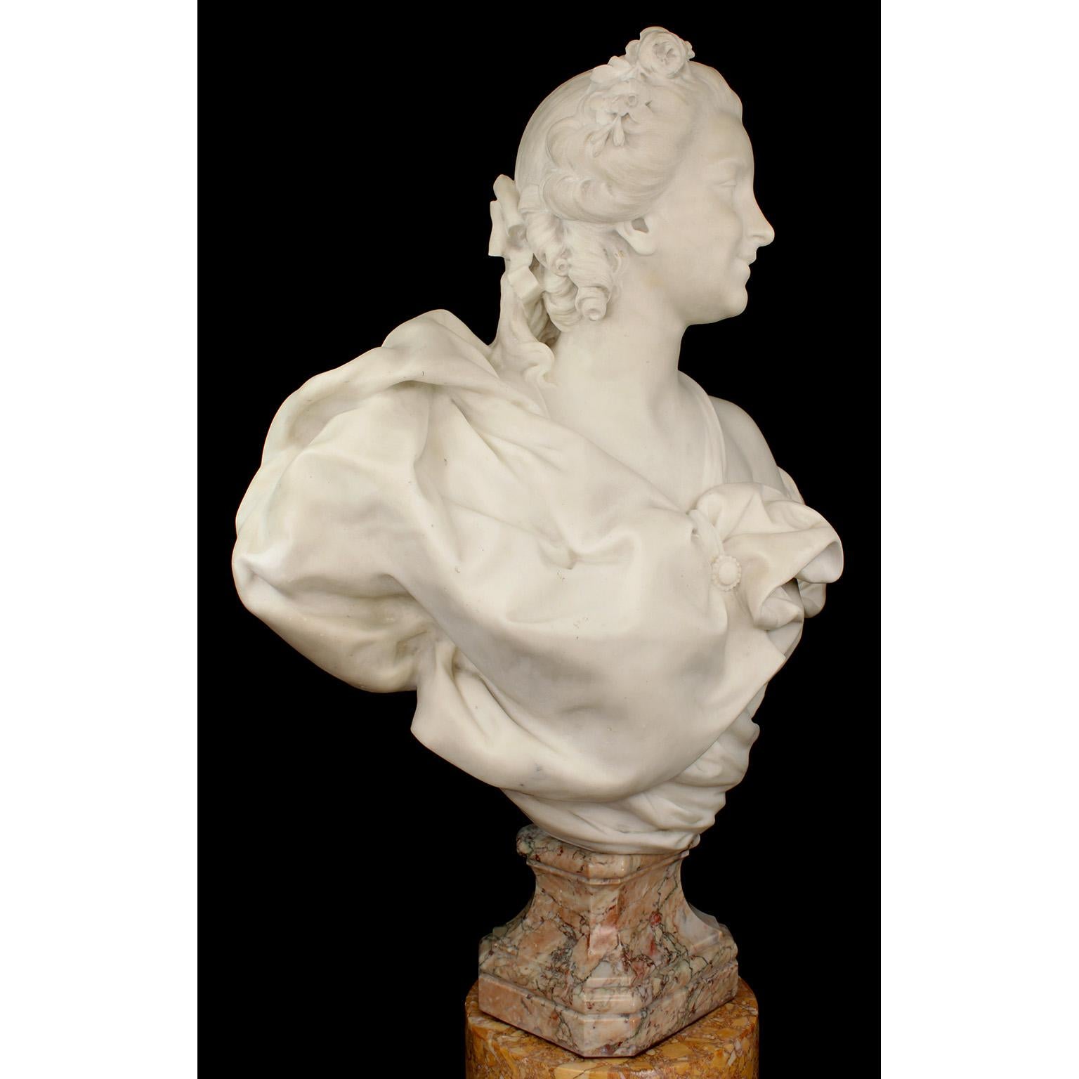 Rococo Very Fine French 19th Century White Marble Bust of a Young Beauty by René Rozet For Sale