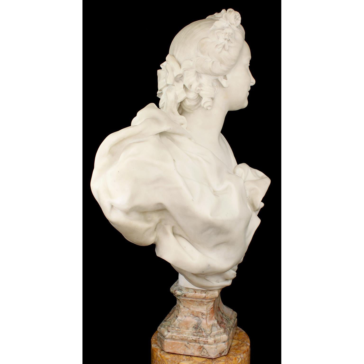 Carved Very Fine French 19th Century White Marble Bust of a Young Beauty by René Rozet For Sale