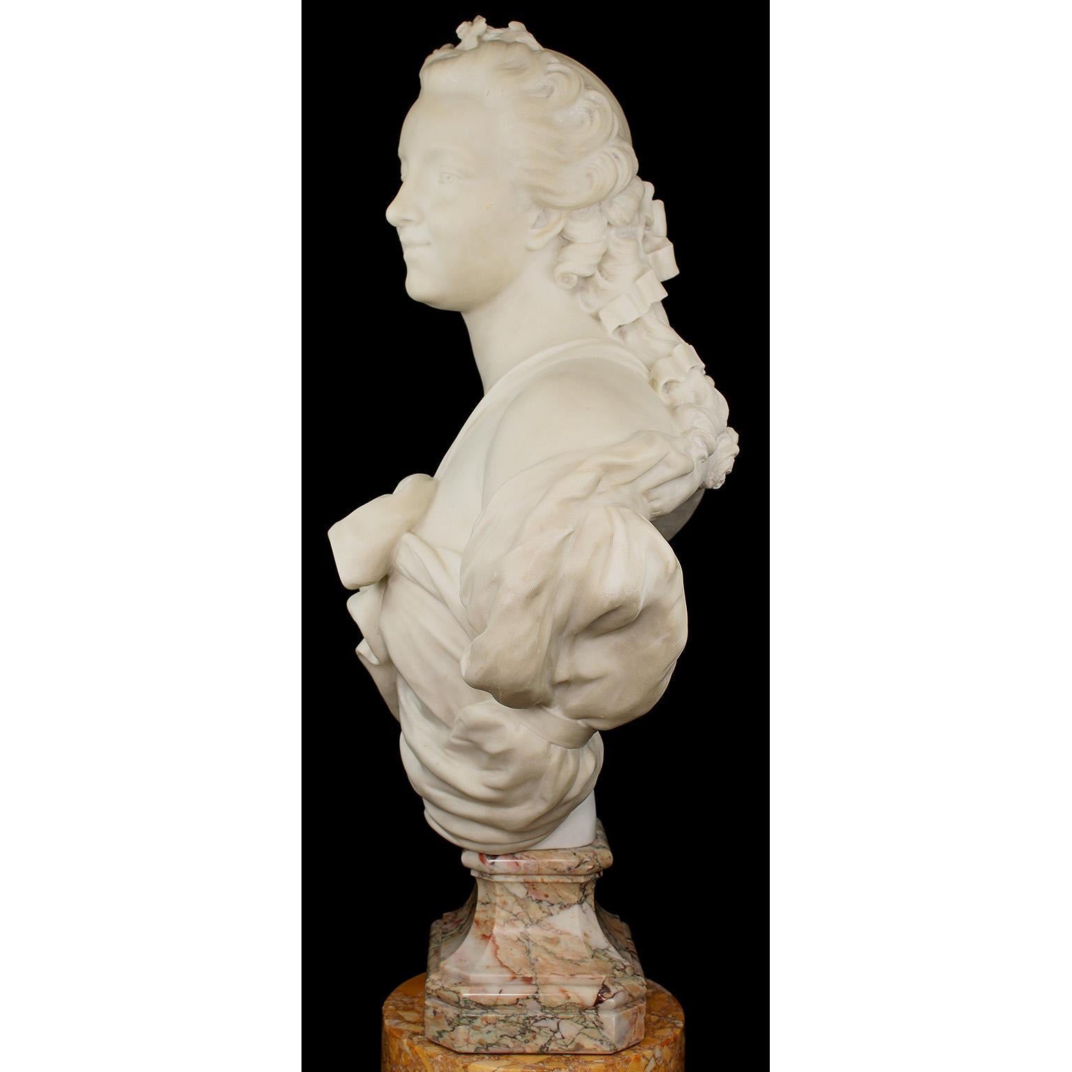 Very Fine French 19th Century White Marble Bust of a Young Beauty by René Rozet In Good Condition For Sale In Los Angeles, CA