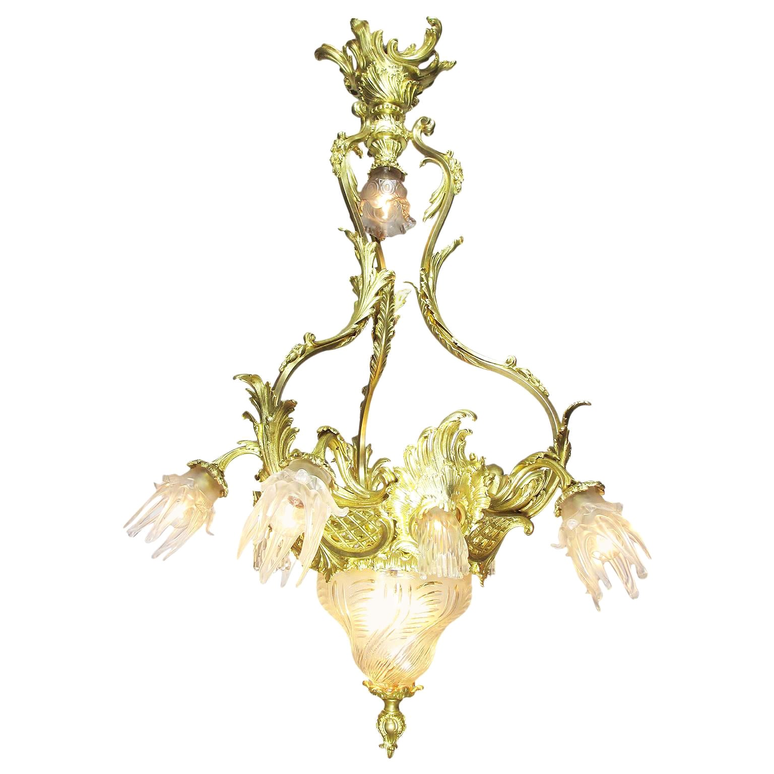 Very Fine French Belle Époque Gilt Bronze and Chased Molded Cut-Glass Chandelier
