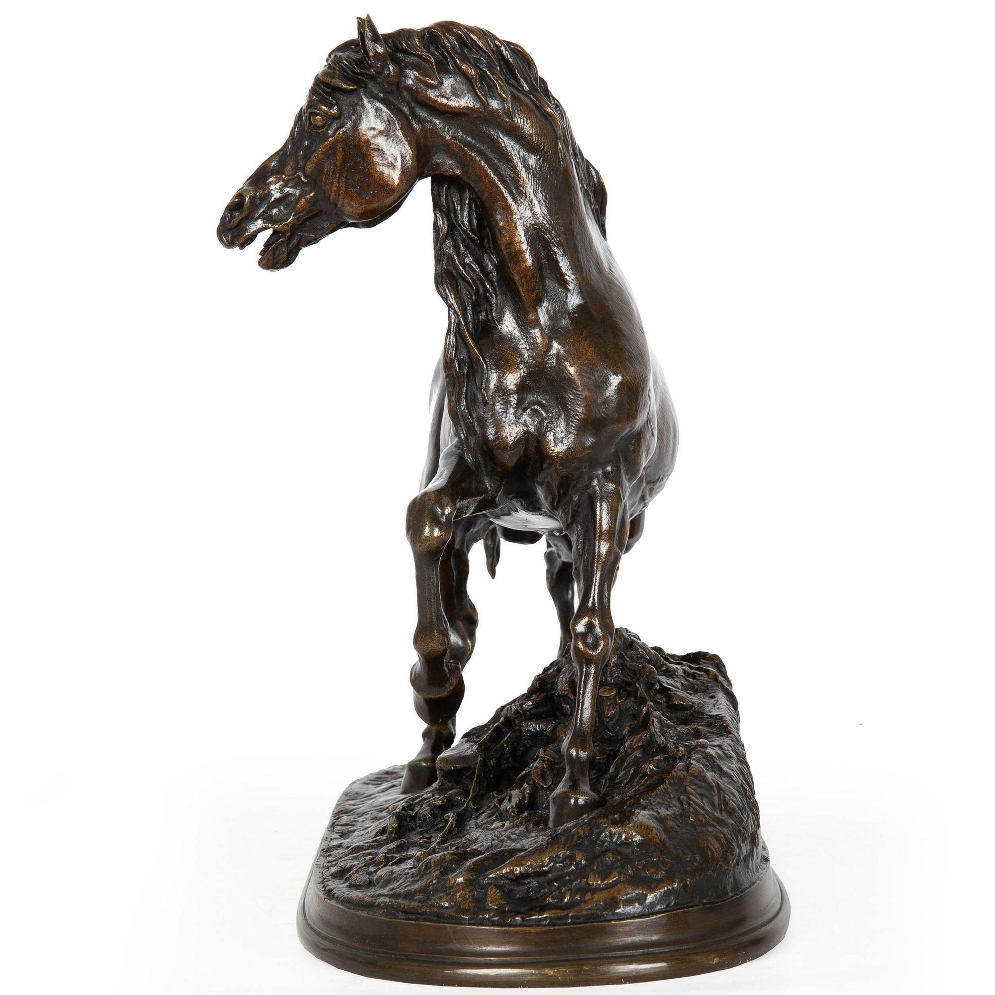Rare French Bronze Sculpture of “Cheval Libre” (The Free Horse) by Pierre Jules  In Good Condition In Shippensburg, PA