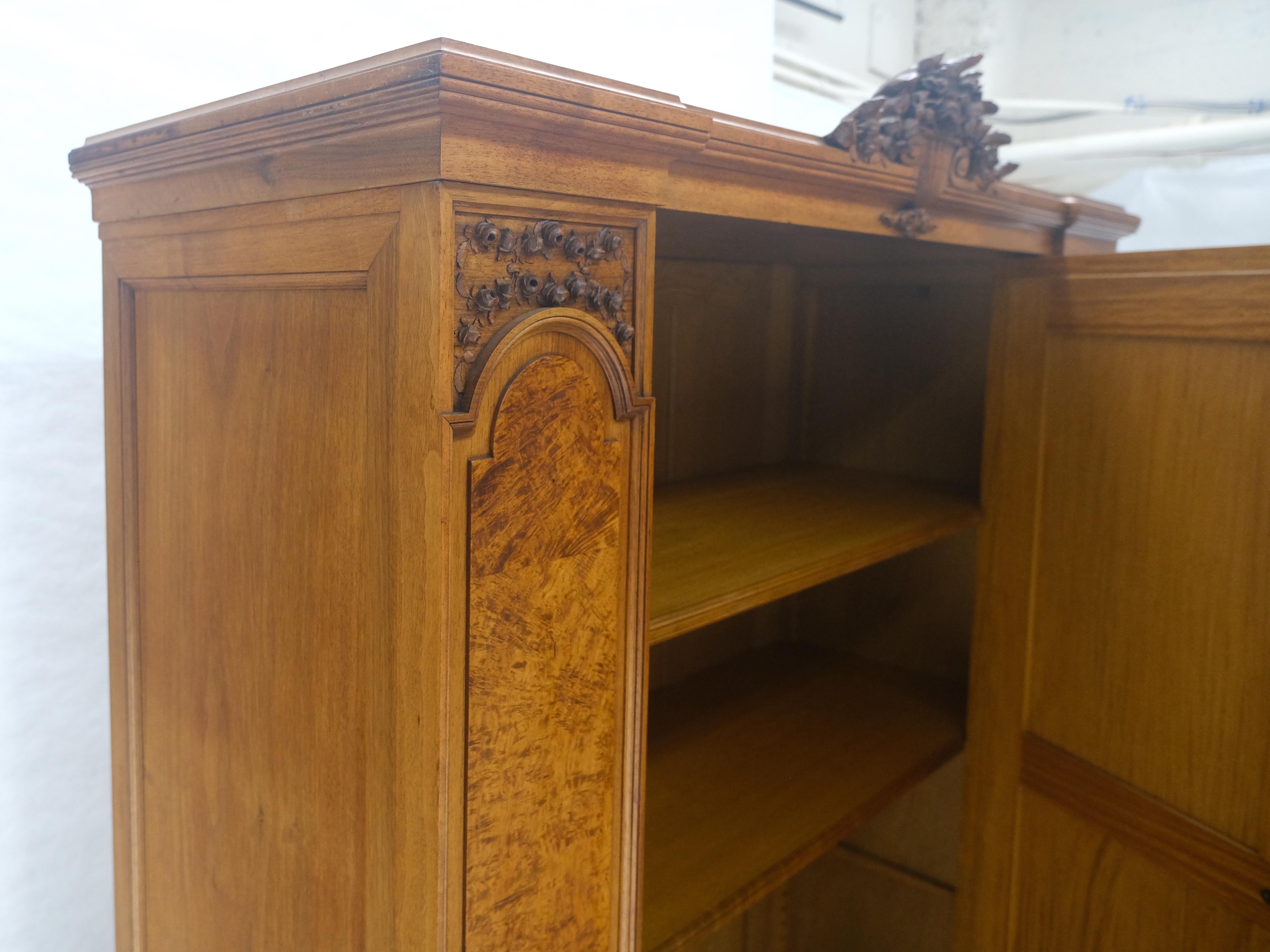 Louis XV Very Fine French Carved Burl Satin Wood Beveled Mirror Door Armoire Wardrobe For Sale