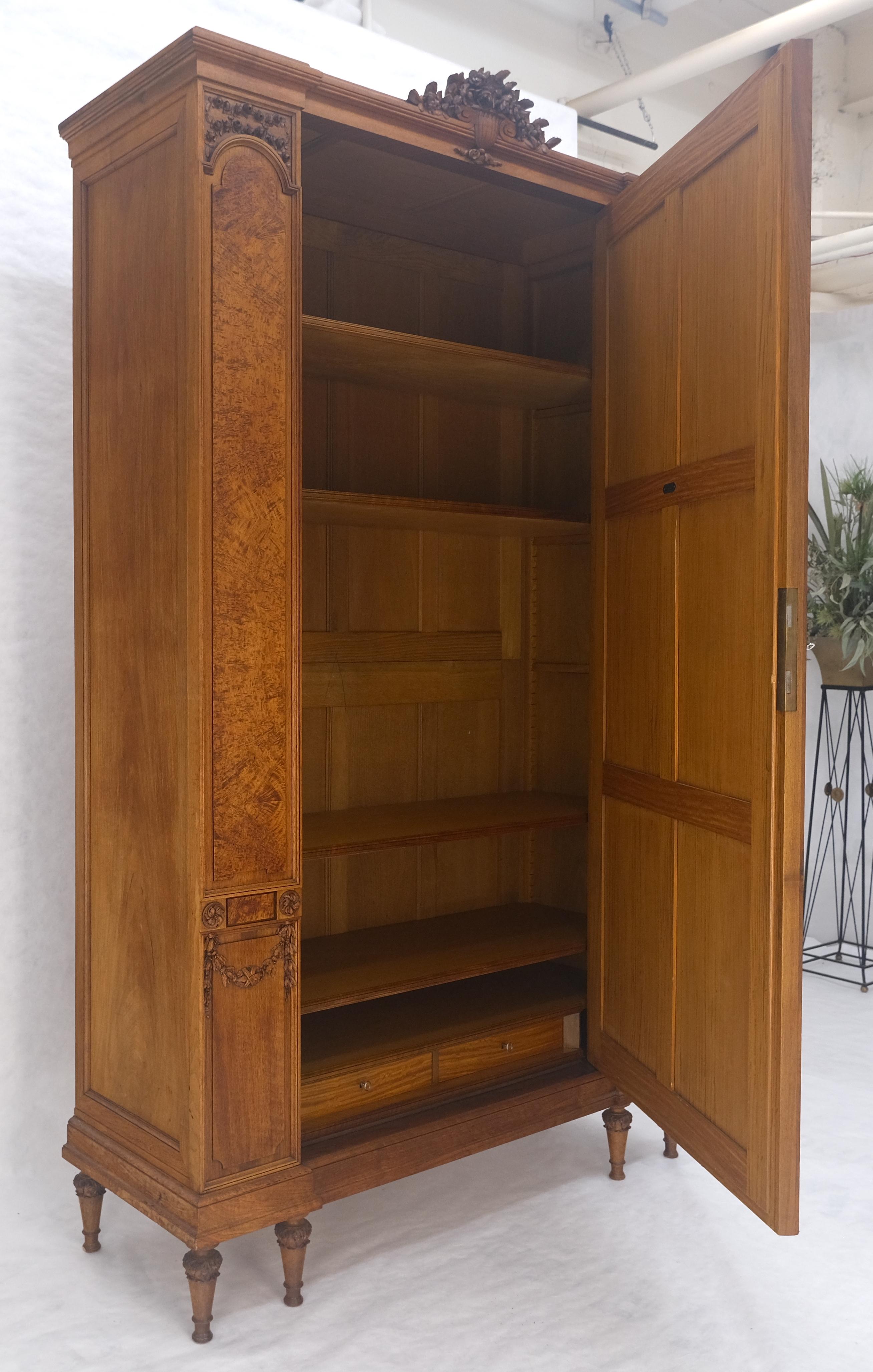 20th Century Very Fine French Carved Burl Satin Wood Beveled Mirror Door Armoire Wardrobe For Sale
