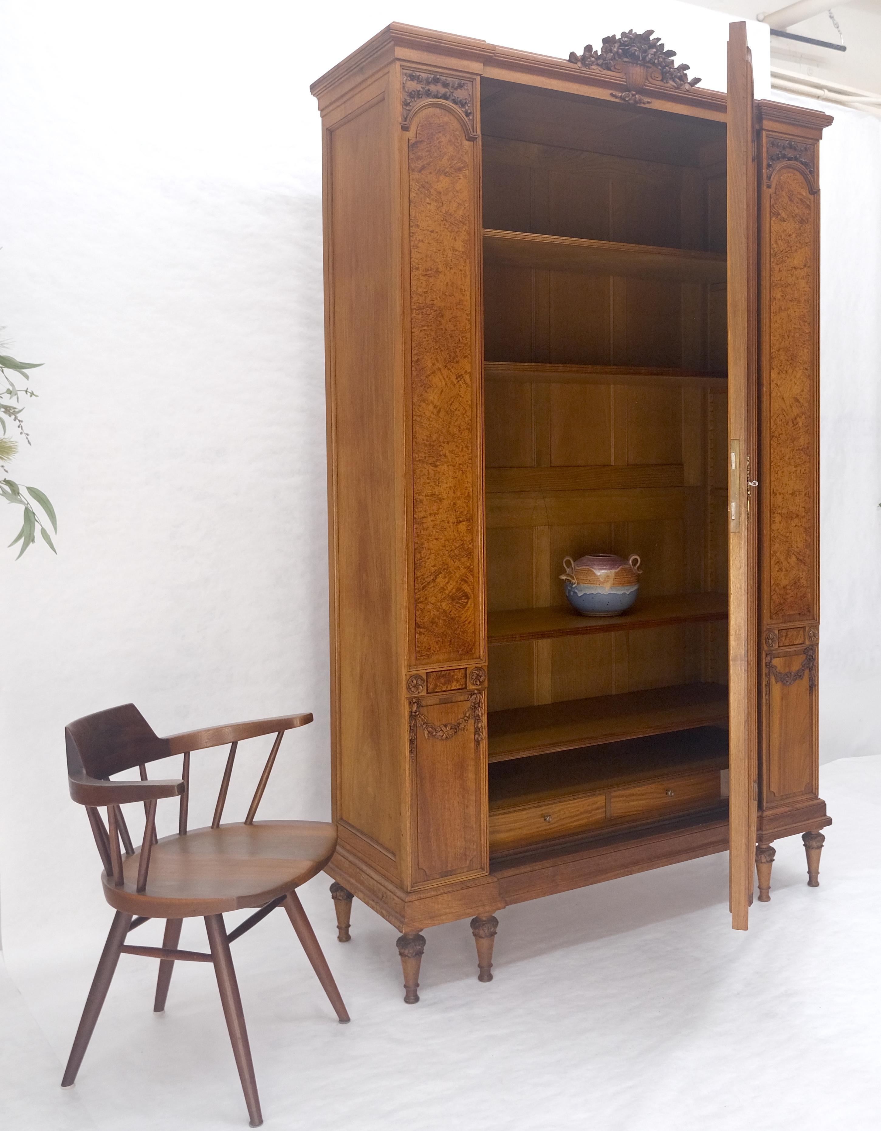 Very Fine French Carved Burl Satin Wood Beveled Mirror Door Armoire Wardrobe For Sale 4