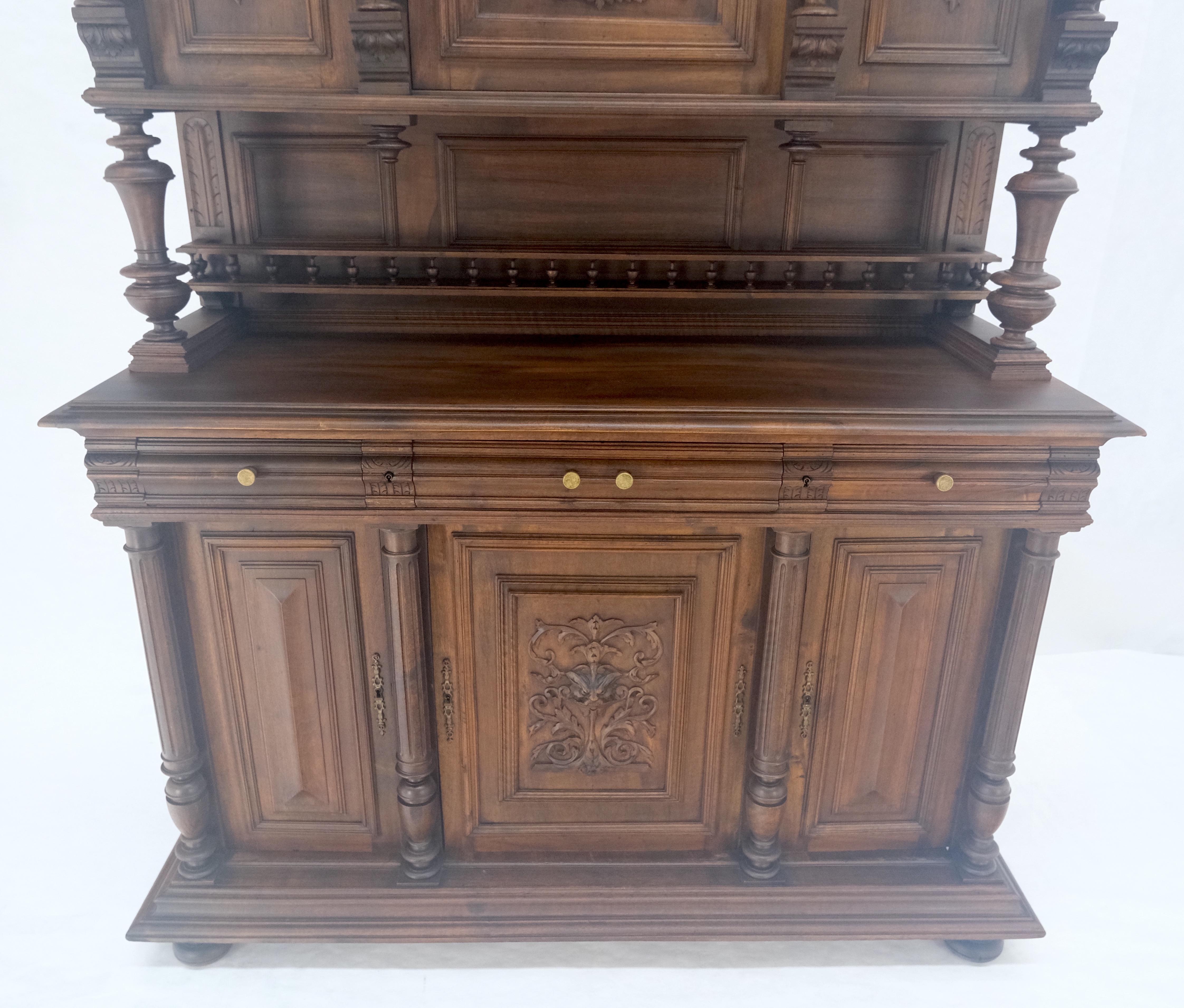 Hand-Carved Very Fine French Carved Walnut Gallery Top Buffet Sideboard Cupboard MINT! For Sale
