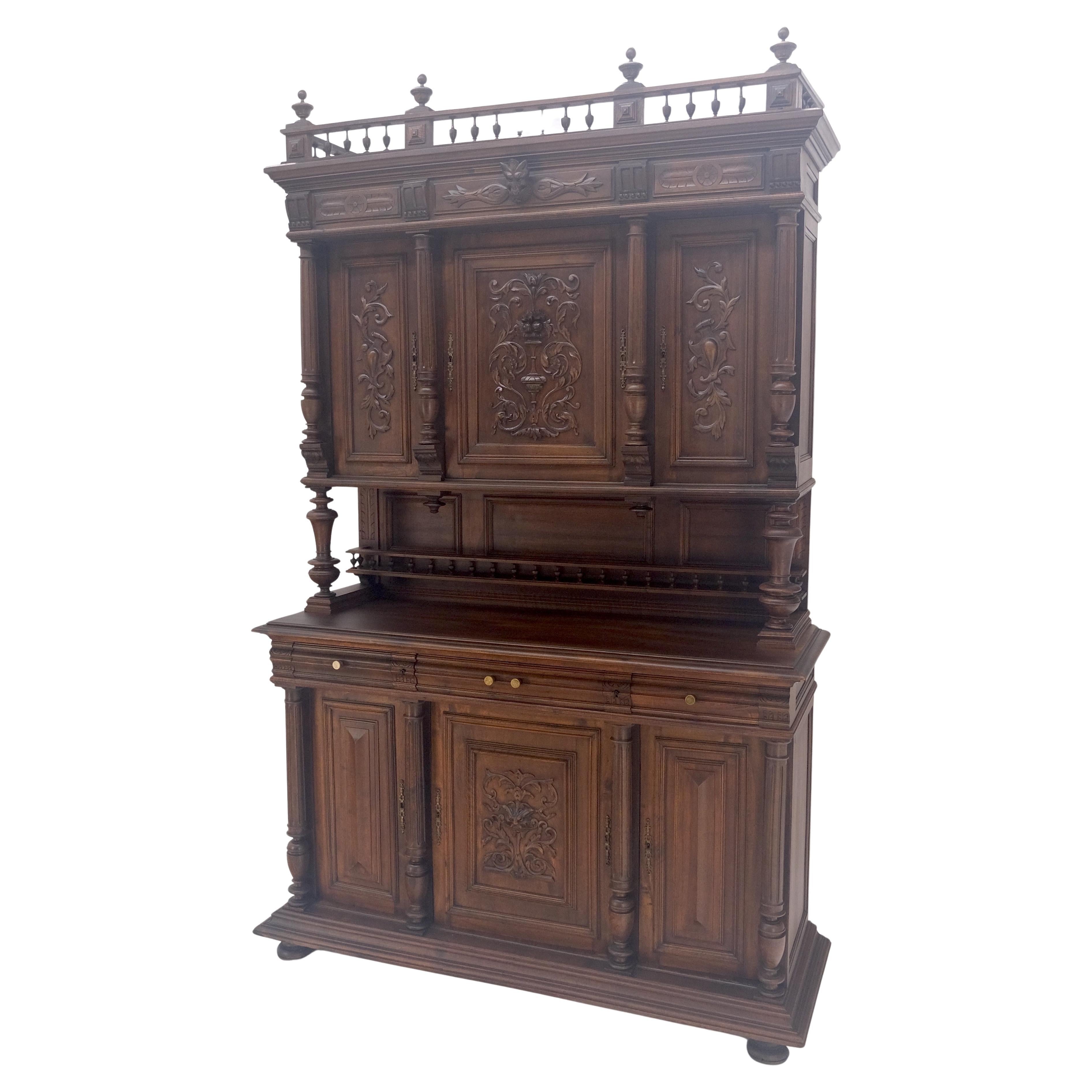 Very Fine French Carved Walnut Gallery Top Buffet Sideboard Cupboard MINT! For Sale