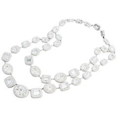 Very Fine Gem Set Cubic Zirconia Two Layer Silver Necklace