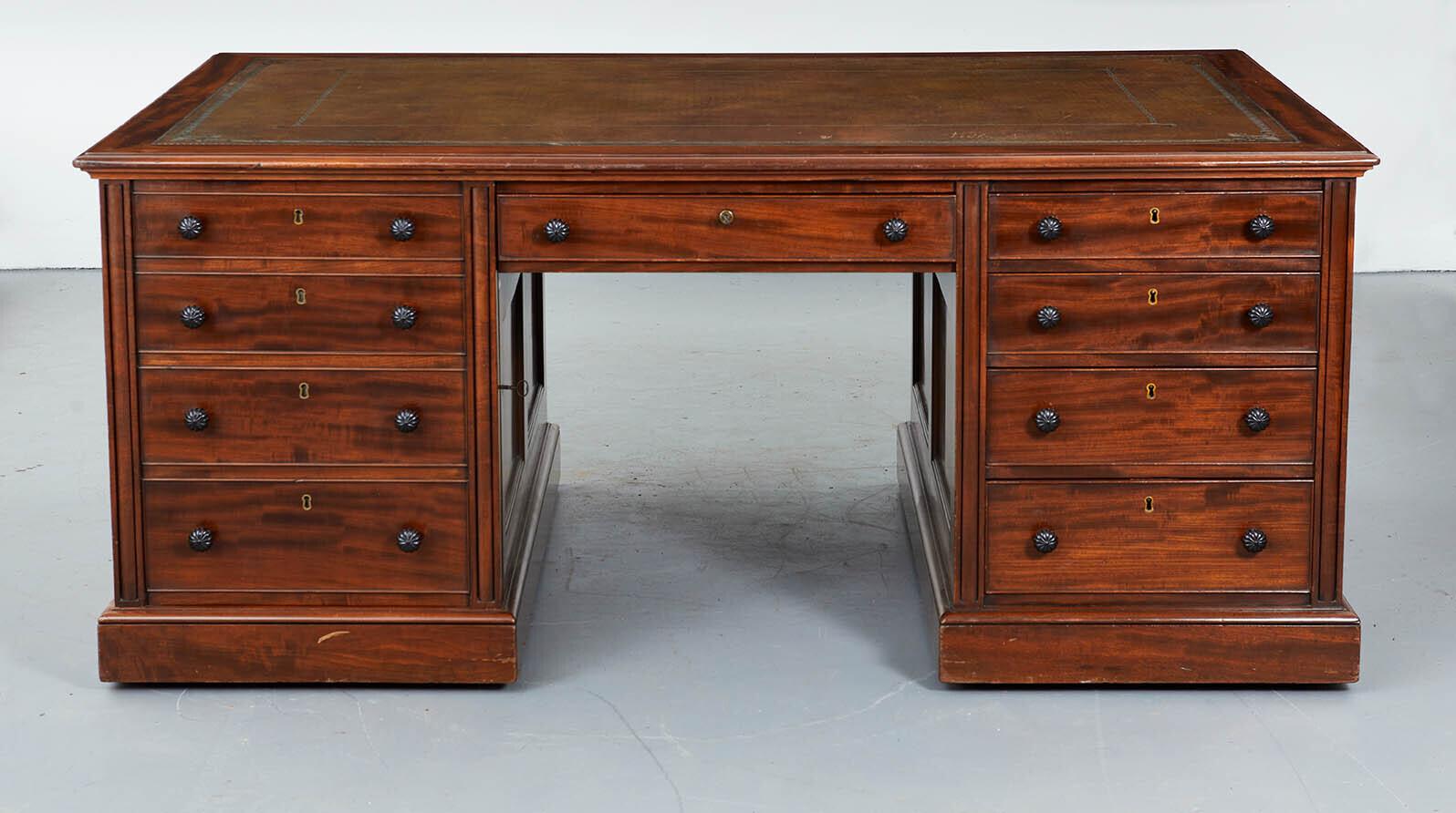 English Very Fine George IV Mahogany and Ebony Partners Desk by Gillows For Sale