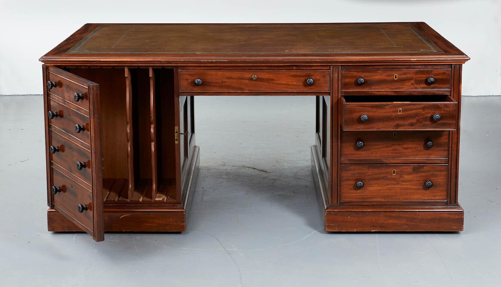 Leather Very Fine George IV Mahogany and Ebony Partners Desk by Gillows For Sale