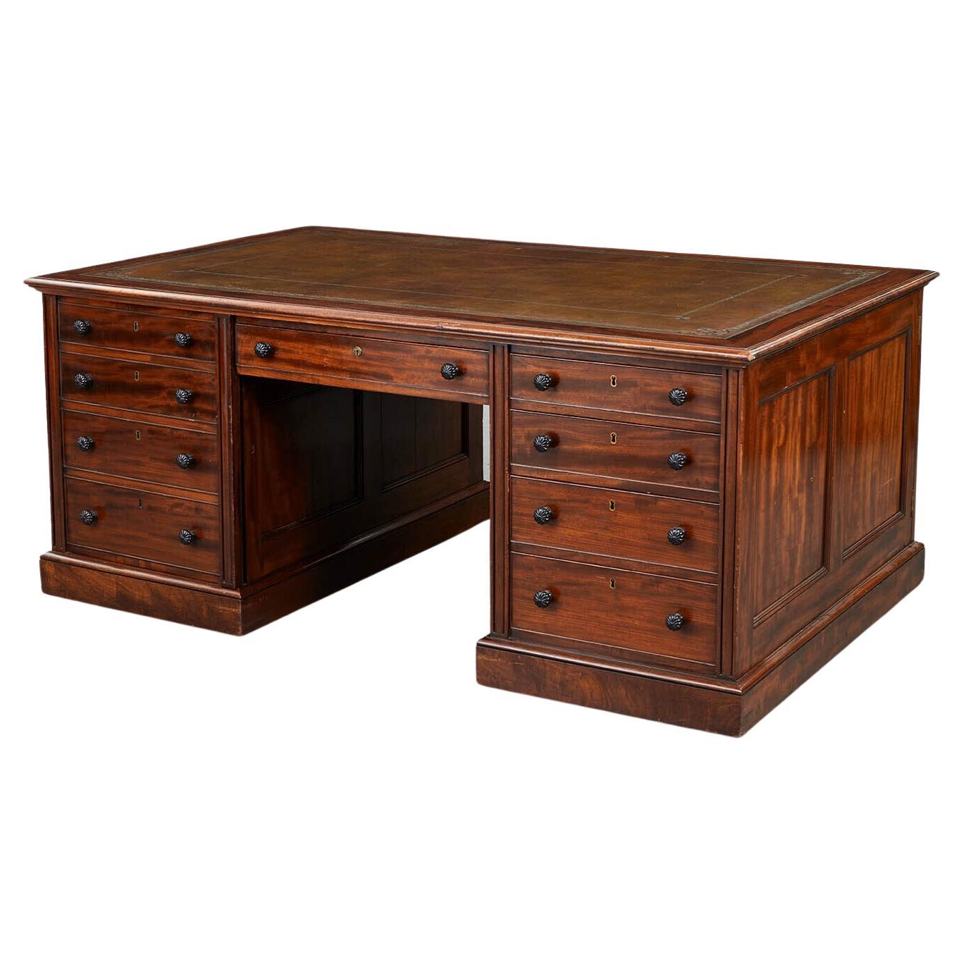Very Fine George IV Mahogany and Ebony Partners Desk by Gillows For Sale