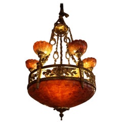 Very Fine Gilt Bronze and Alabaster Chandelier
