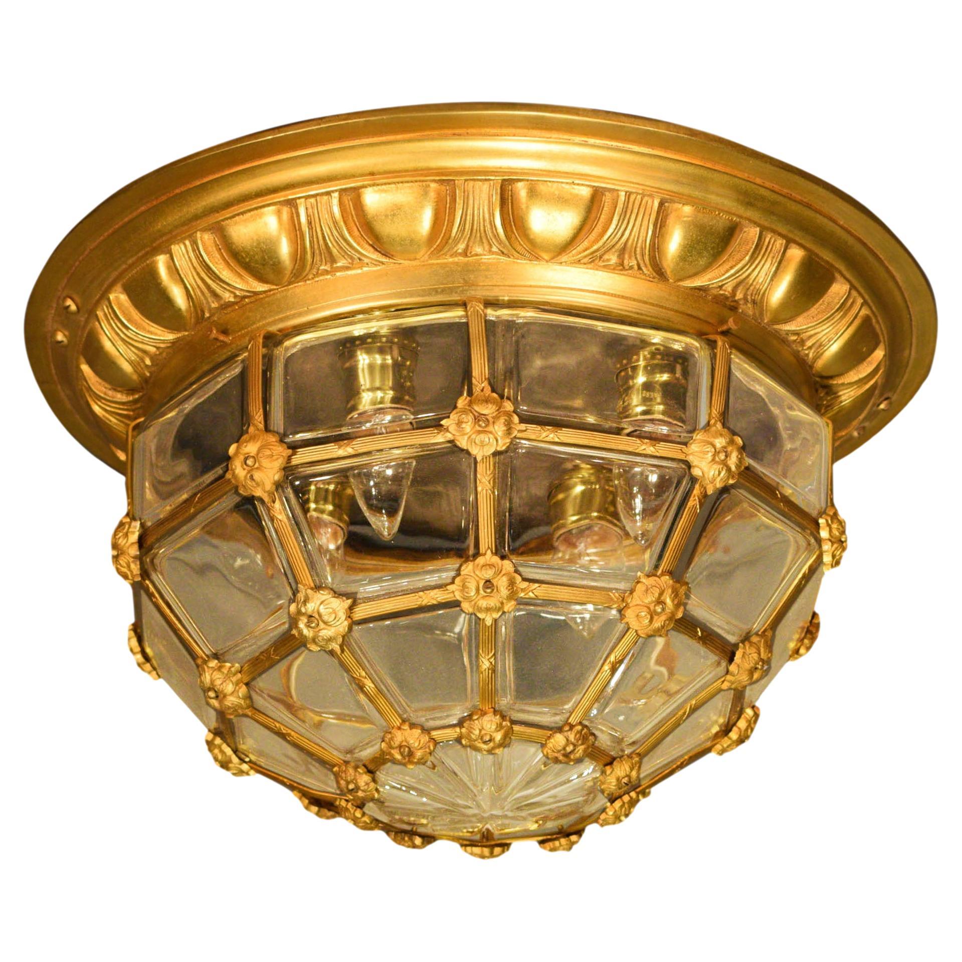 Very Fine Gilt Bronze and Blown Glass Plafonnier For Sale