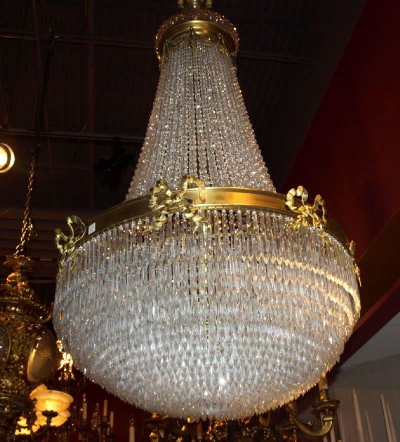 Very Fine Gilt Bronze and Crystal Basket Style Chandelier by Baccarat In Good Condition For Sale In Atlanta, GA