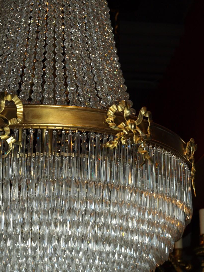 Early 20th Century Very Fine Gilt Bronze and Crystal Basket Style Chandelier by Baccarat For Sale