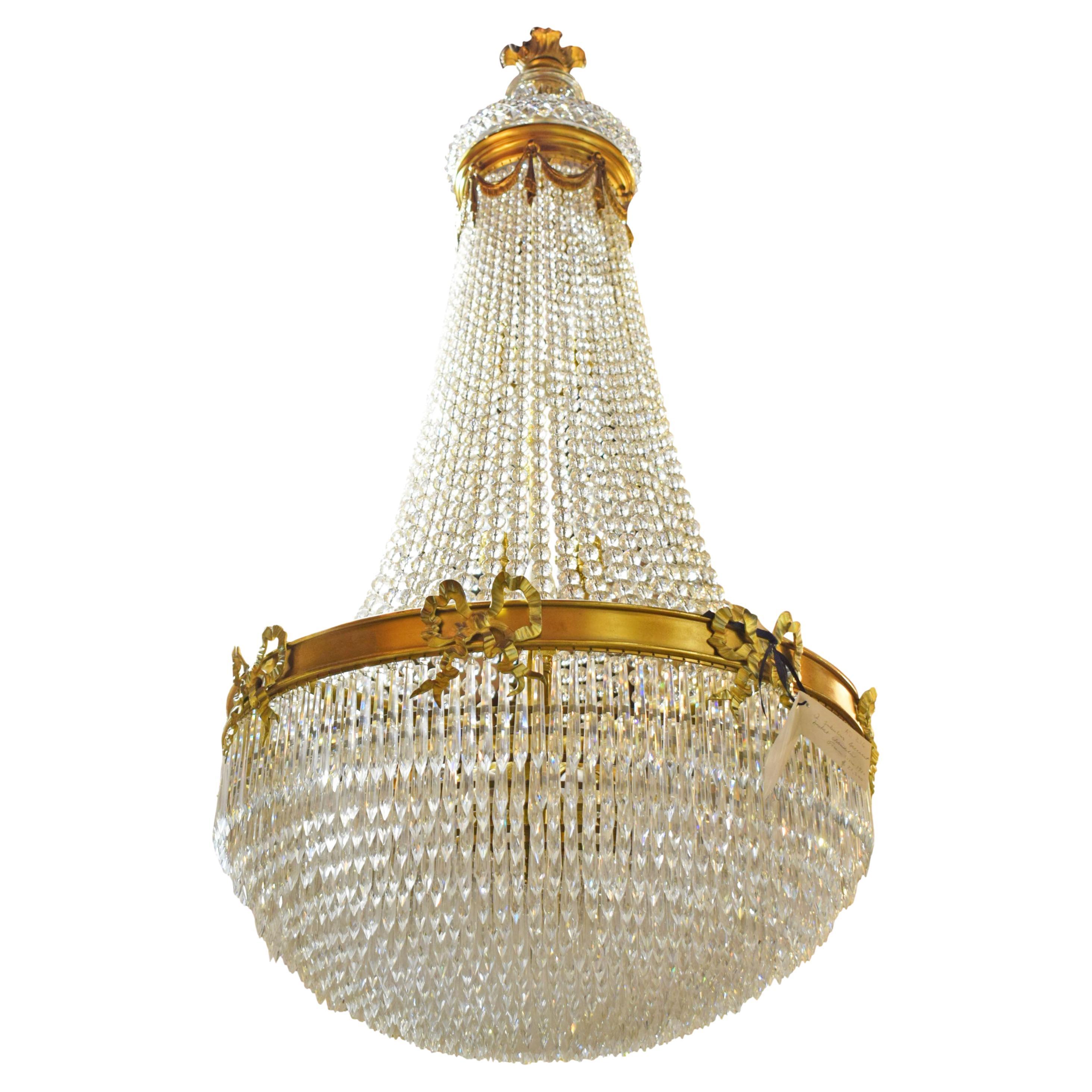 Very Fine Gilt Bronze and Crystal Basket Style Chandelier by Baccarat For Sale