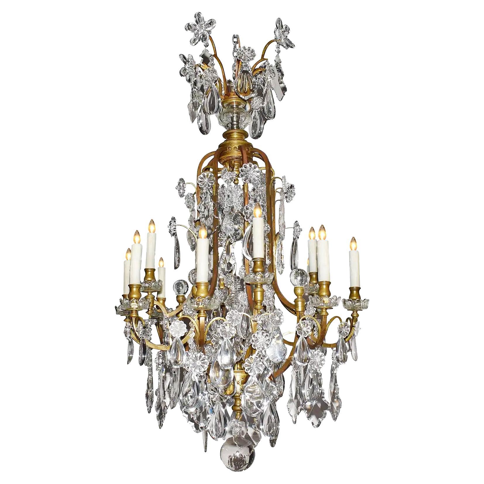 Very Fine Gilt Bronze and Crystal Chandelier Louis XV Style "Cage" Chandelier