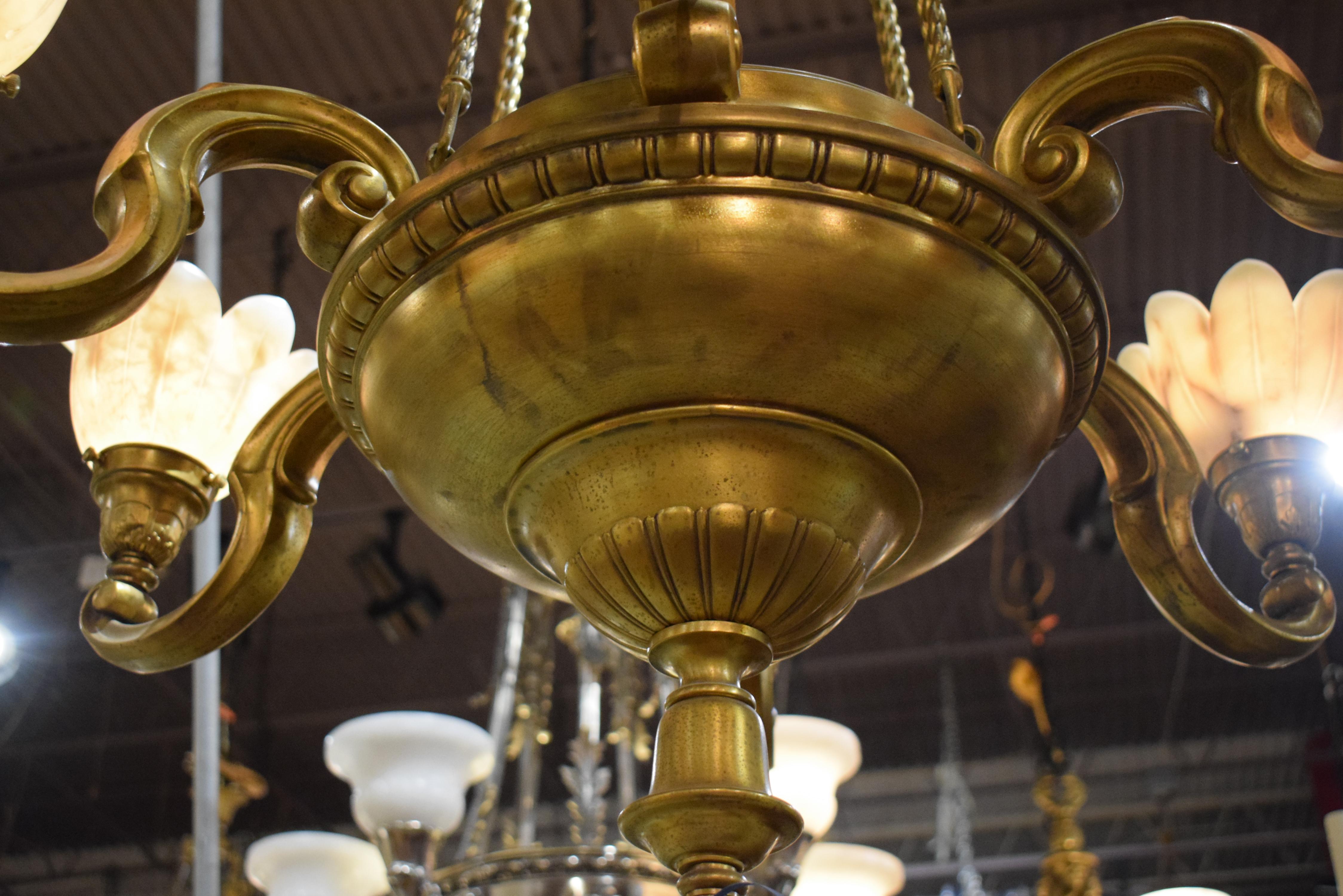 Very Fine Gilt Bronze Chandelier with Alabaster Shades For Sale 2