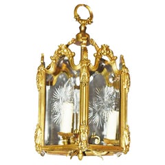Antique Very Fine Gilt Bronze & Crystal Lantern
