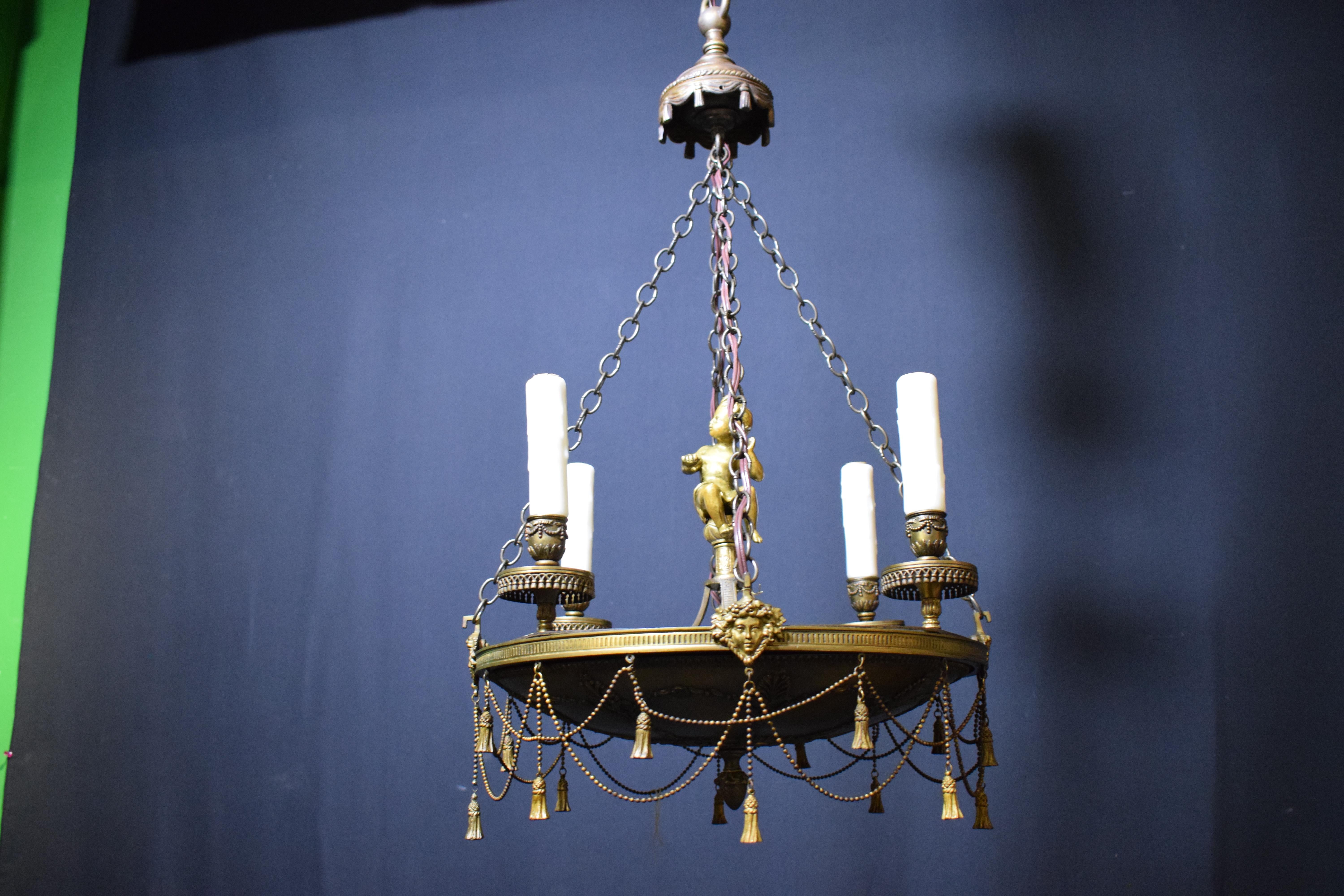 French Very Fine Gilt Bronze Empire Style Chandelier For Sale