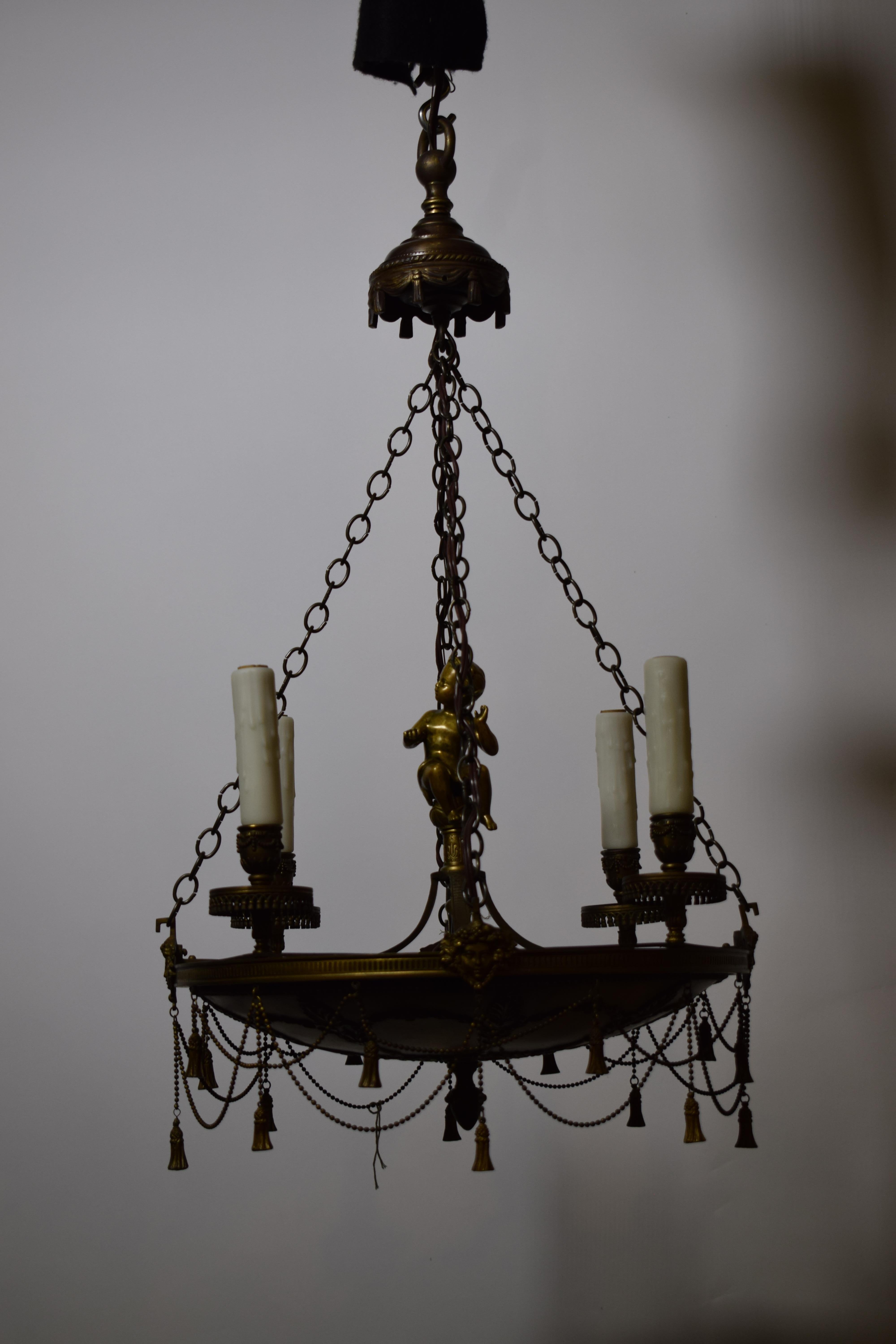 Very Fine Gilt Bronze Empire Style Chandelier In Good Condition For Sale In Atlanta, GA