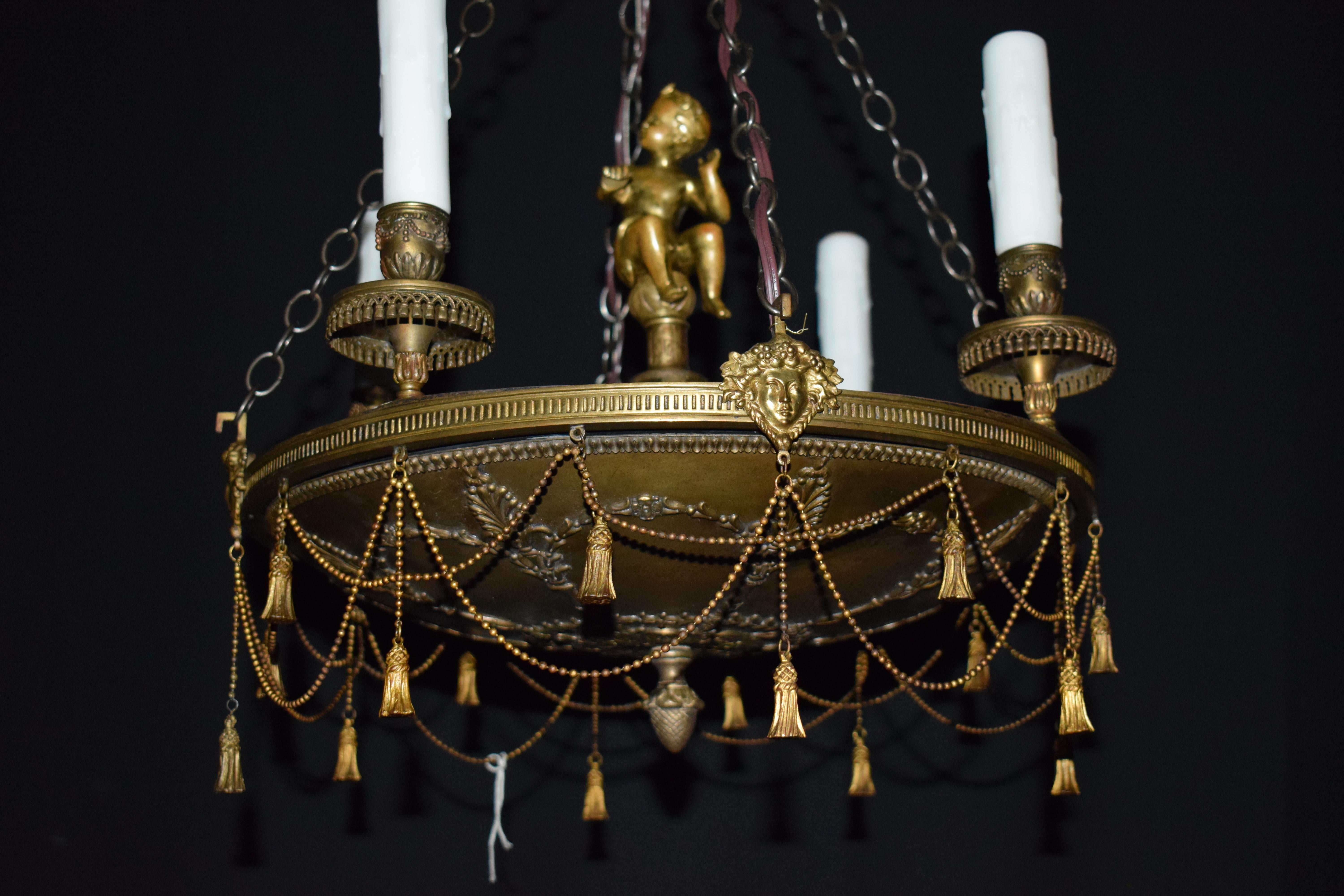 Early 20th Century Very Fine Gilt Bronze Empire Style Chandelier For Sale