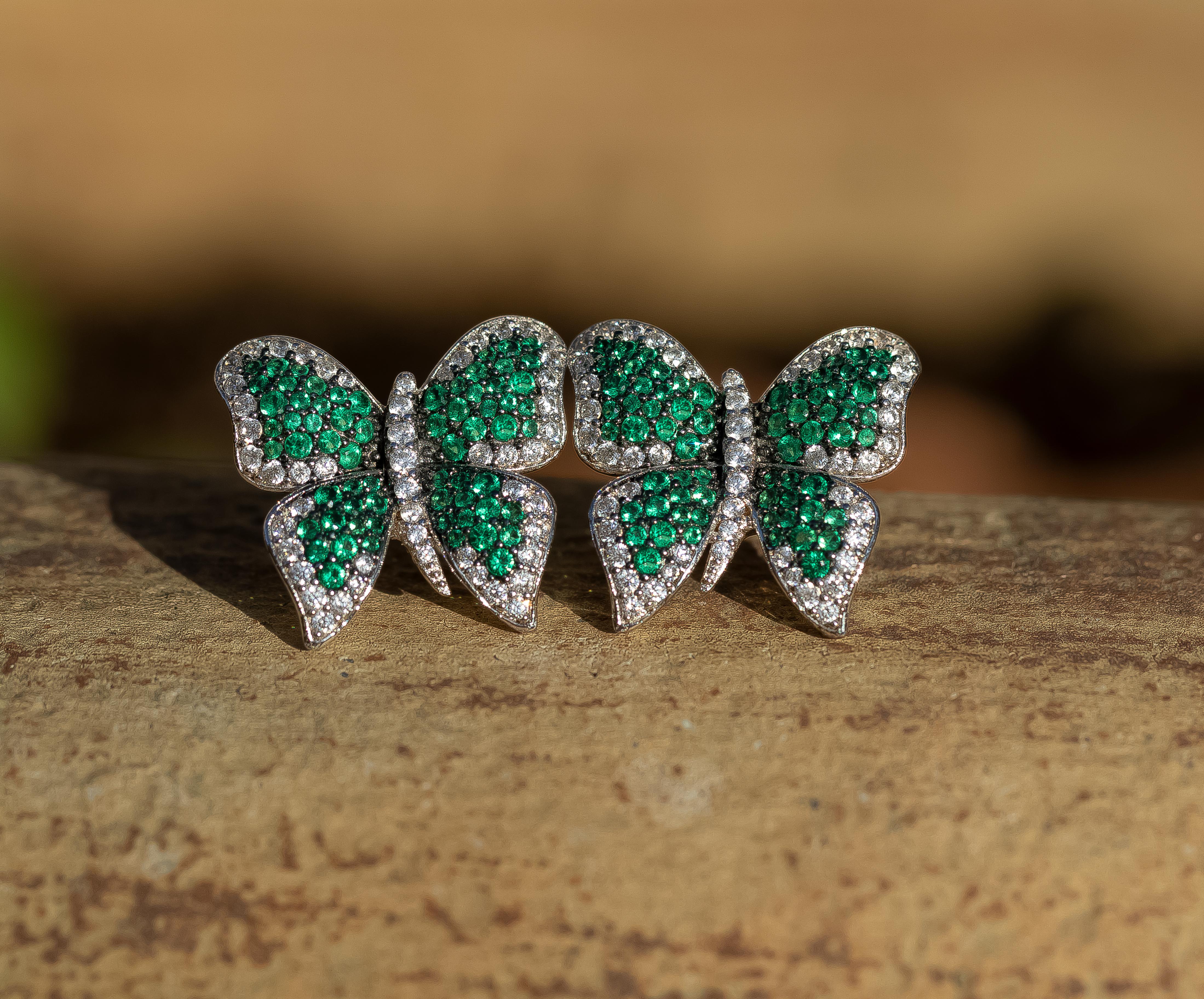 emerald butterfly earrings