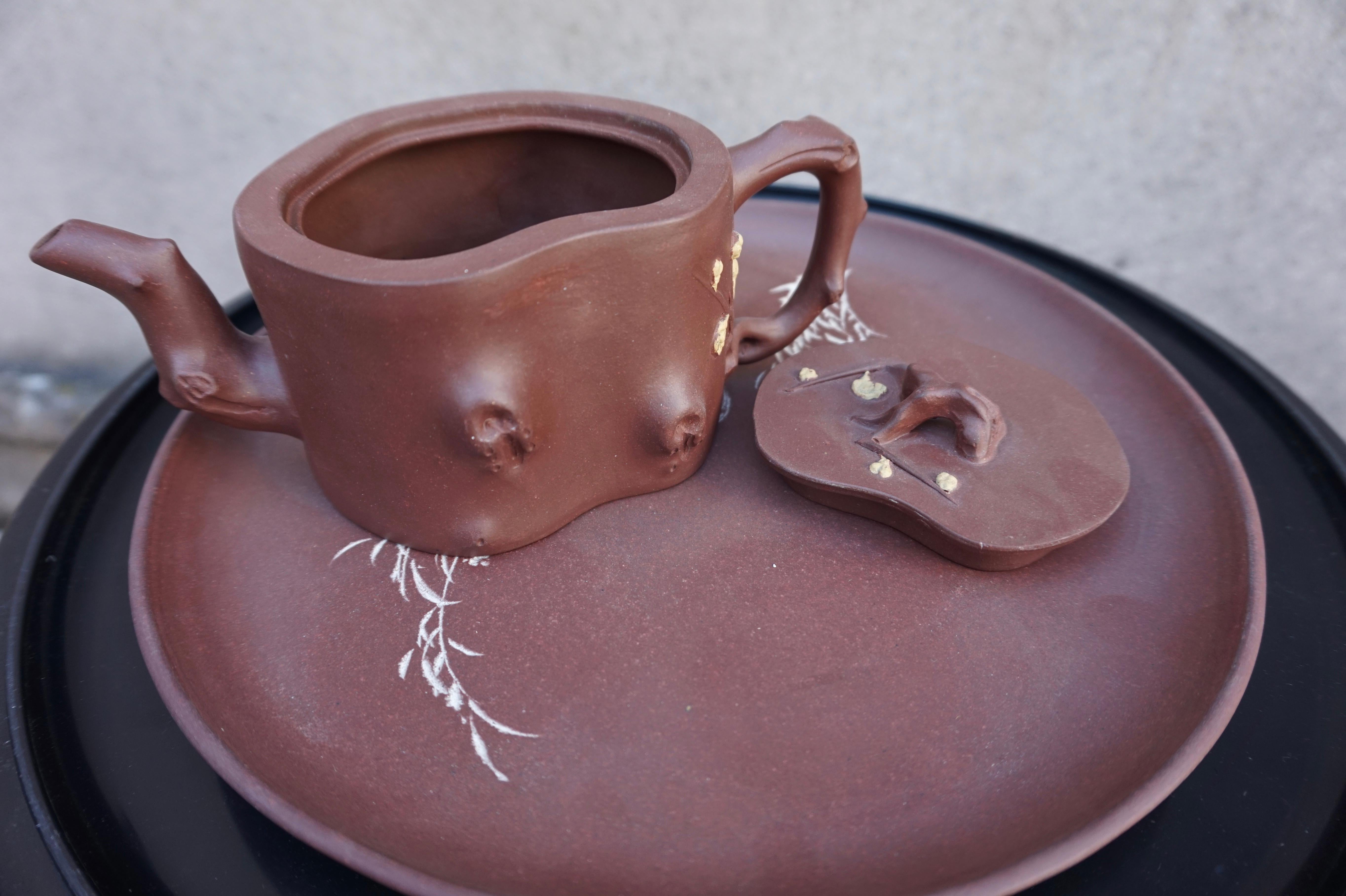 Hand-Crafted Very Fine Handmade Yixing Wear Tea Set With Blossom Motif