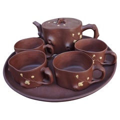 Very Fine Handmade Yixing Wear Tea Set With Blossom Motif