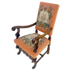 Very Fine Heavily Carved Walnut Needle Point c1900s Upholstery Armchair Throne