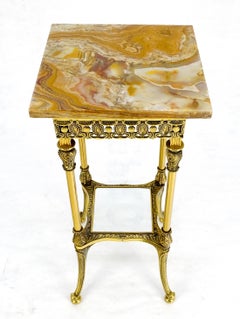 Very Fine Heavy Cast Brass Base Sqaure Onyx Top 33" High Lamp Table Pedestal