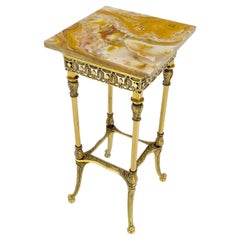 Very Fine Heavy Cast Brass Base Sqaure Onyx Top 33" High Lamp Table Pedestal
