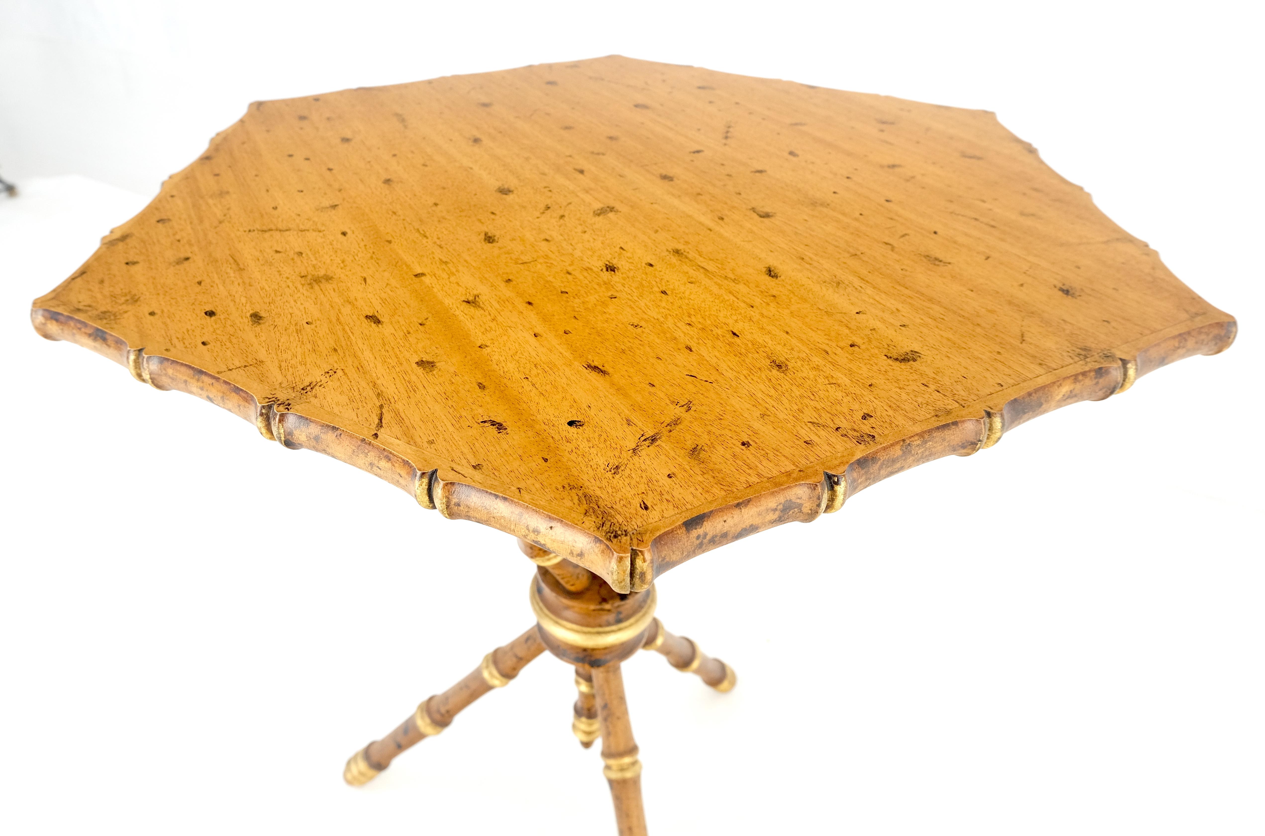 Very Fine Hexagon Shape Tripod Base Faux Burnt Bamboo Side Lamp Table Stand MINT For Sale 4