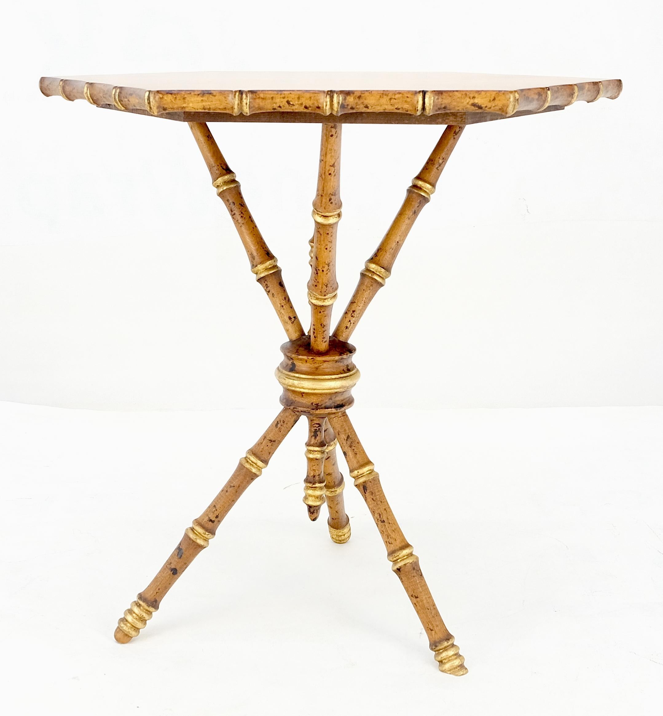 Mid-Century Modern Very Fine Hexagon Shape Tripod Base Faux Burnt Bamboo Side Lamp Table Stand MINT For Sale