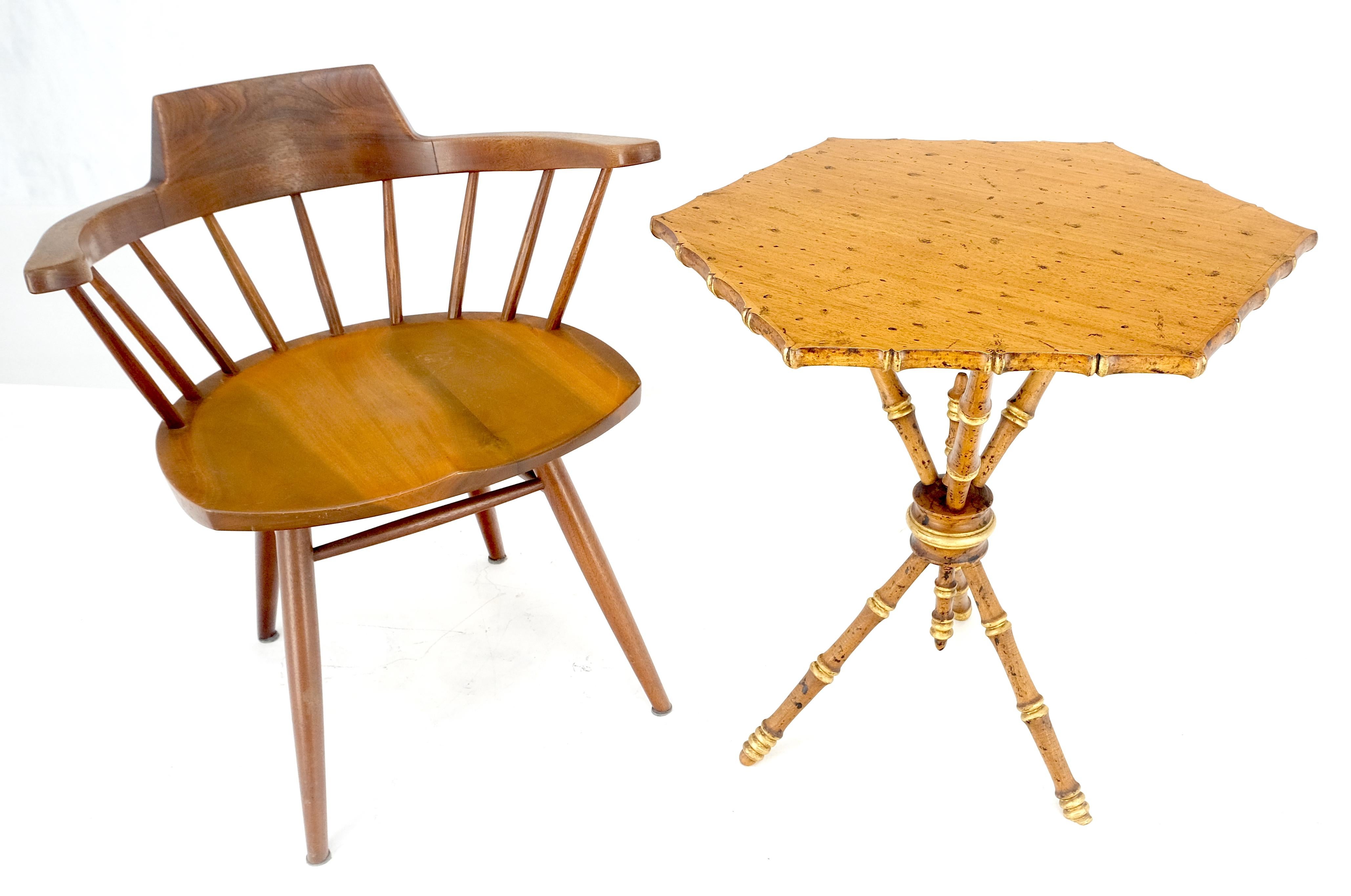 Very Fine Hexagon Shape Tripod Base Faux Burnt Bamboo Side Lamp Table Stand MINT In Excellent Condition For Sale In Rockaway, NJ
