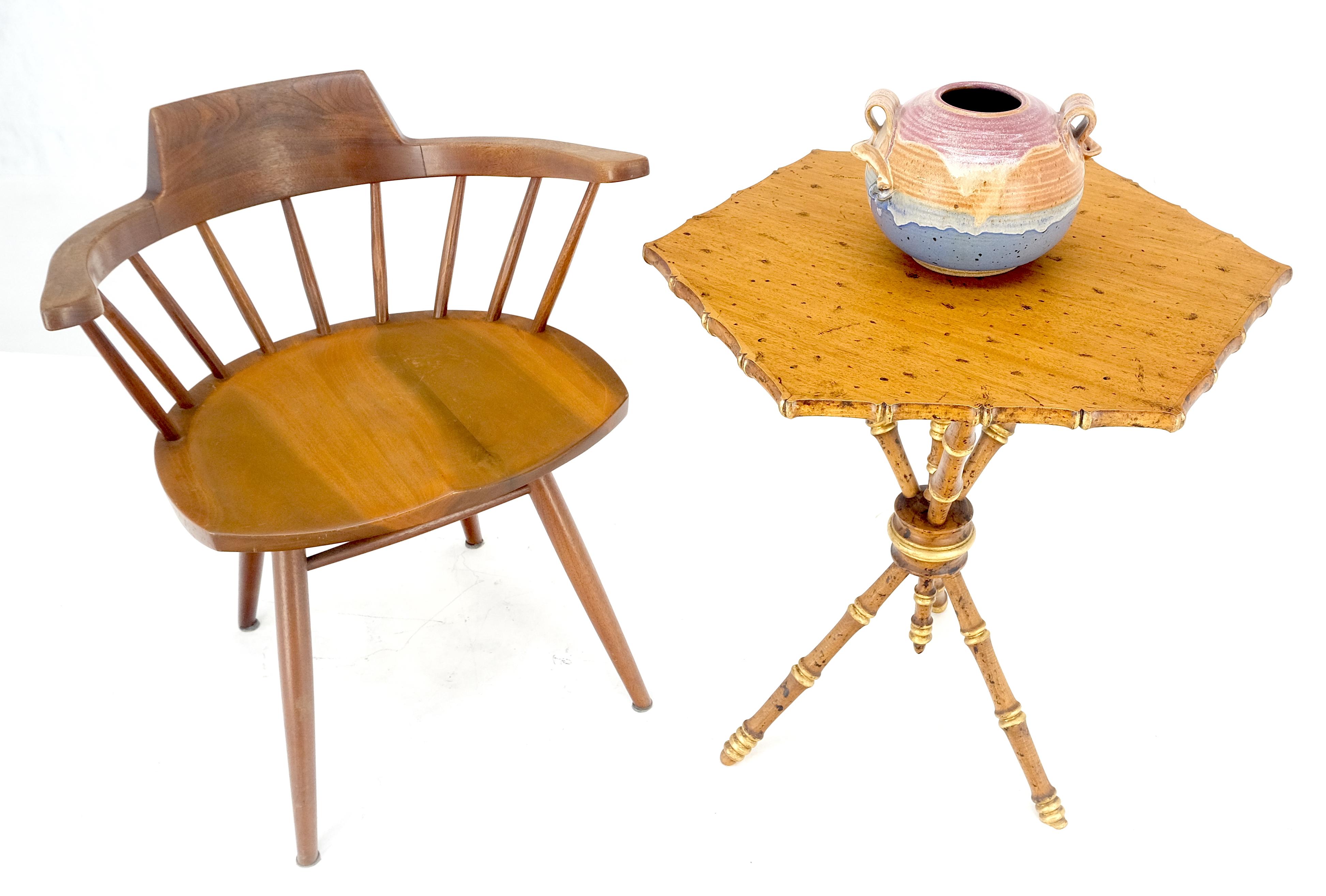 20th Century Very Fine Hexagon Shape Tripod Base Faux Burnt Bamboo Side Lamp Table Stand MINT For Sale