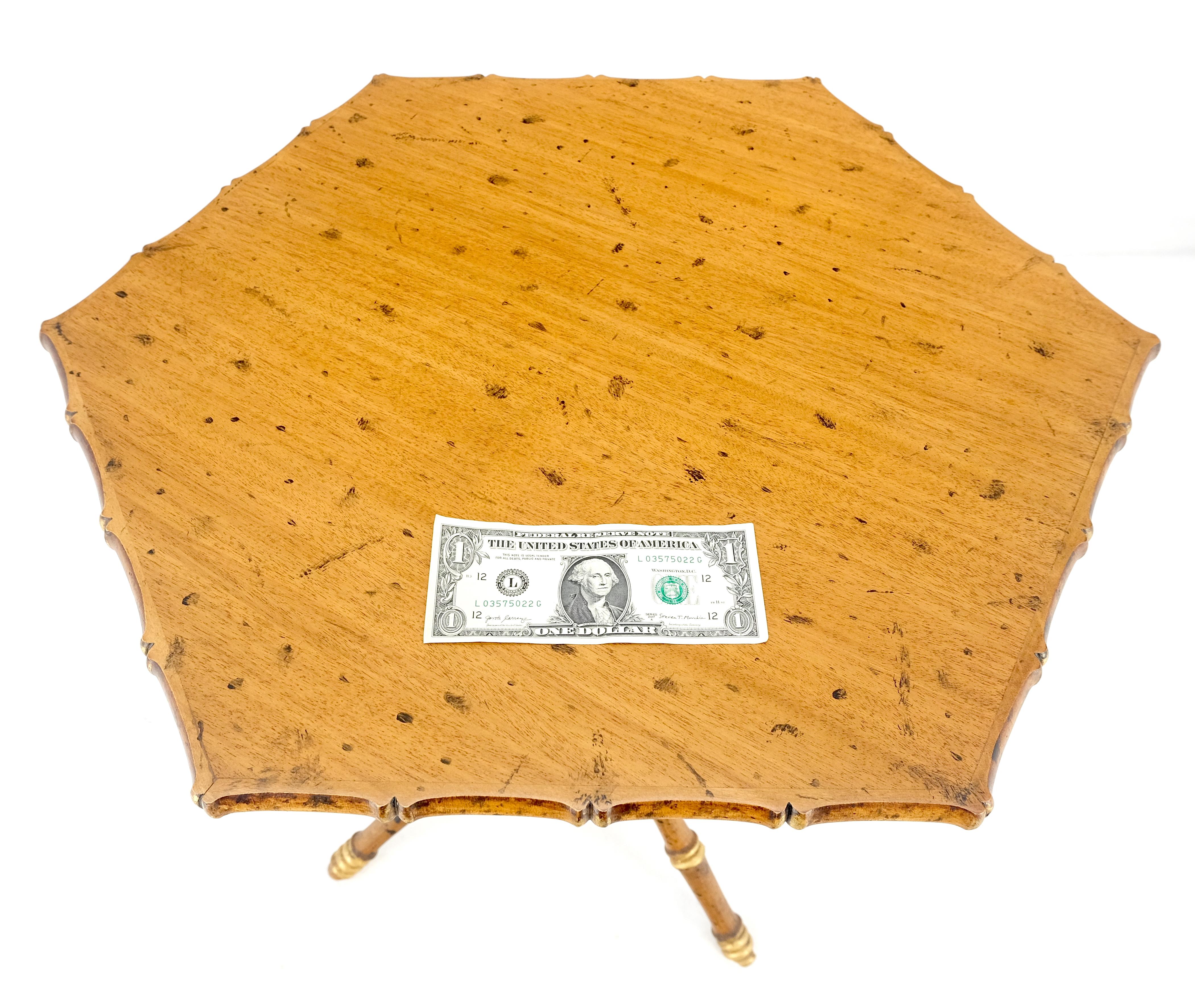 Very Fine Hexagon Shape Tripod Base Faux Burnt Bamboo Side Lamp Table Stand MINT For Sale 1