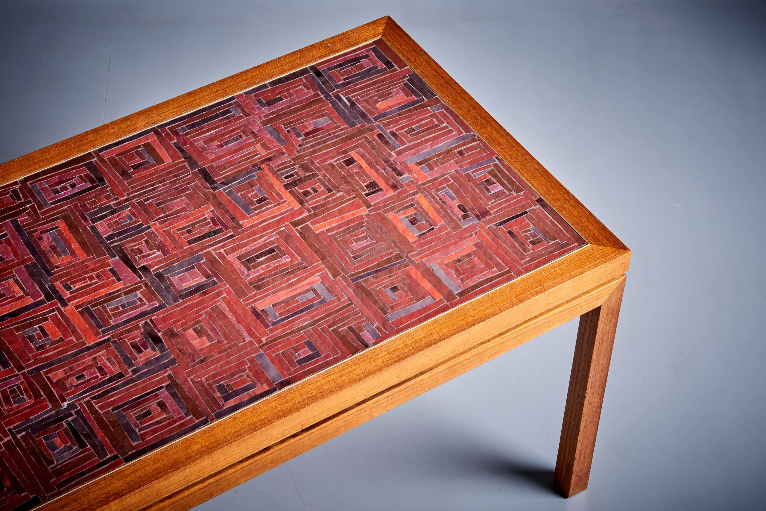 Mid-20th Century Very Fine high quality solid Tea and brass inlay framed Mosaik Coffee table 1950 For Sale