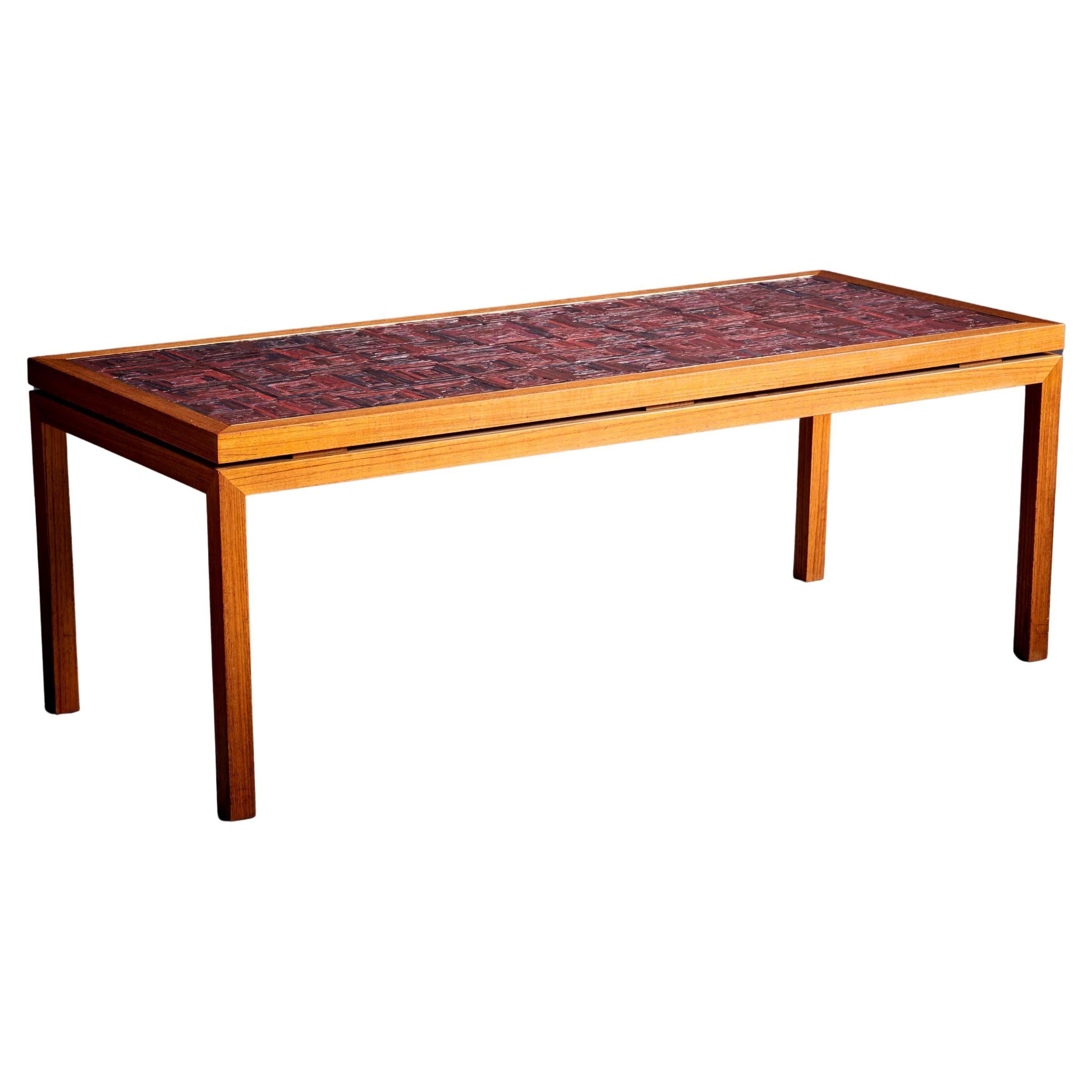 Very Fine high quality solid Tea and brass inlay framed Mosaik Coffee table 1950 For Sale
