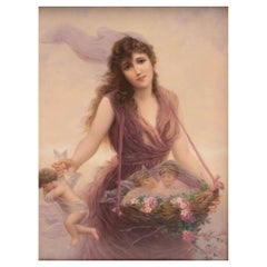 Very Fine KPM Porcelain Plaque Beauty Collecting Cherubs, c1890, Signed Walther
