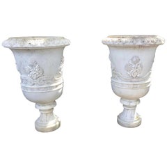 Very Fine Large 19th Century Carved Marble Planter - Urns, a Pair