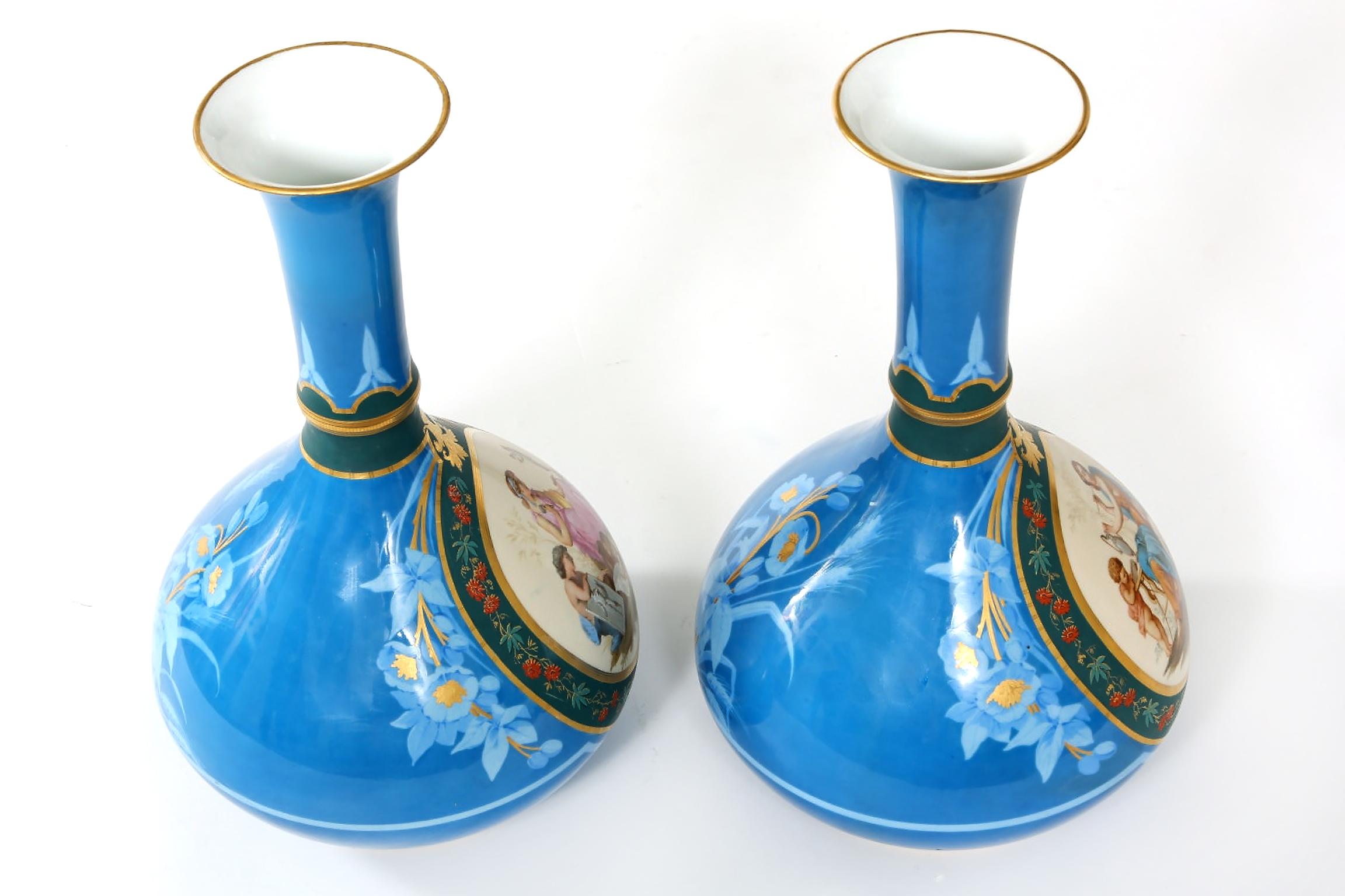 French Very Fine Large Pair Old Paris Porcelain Vases