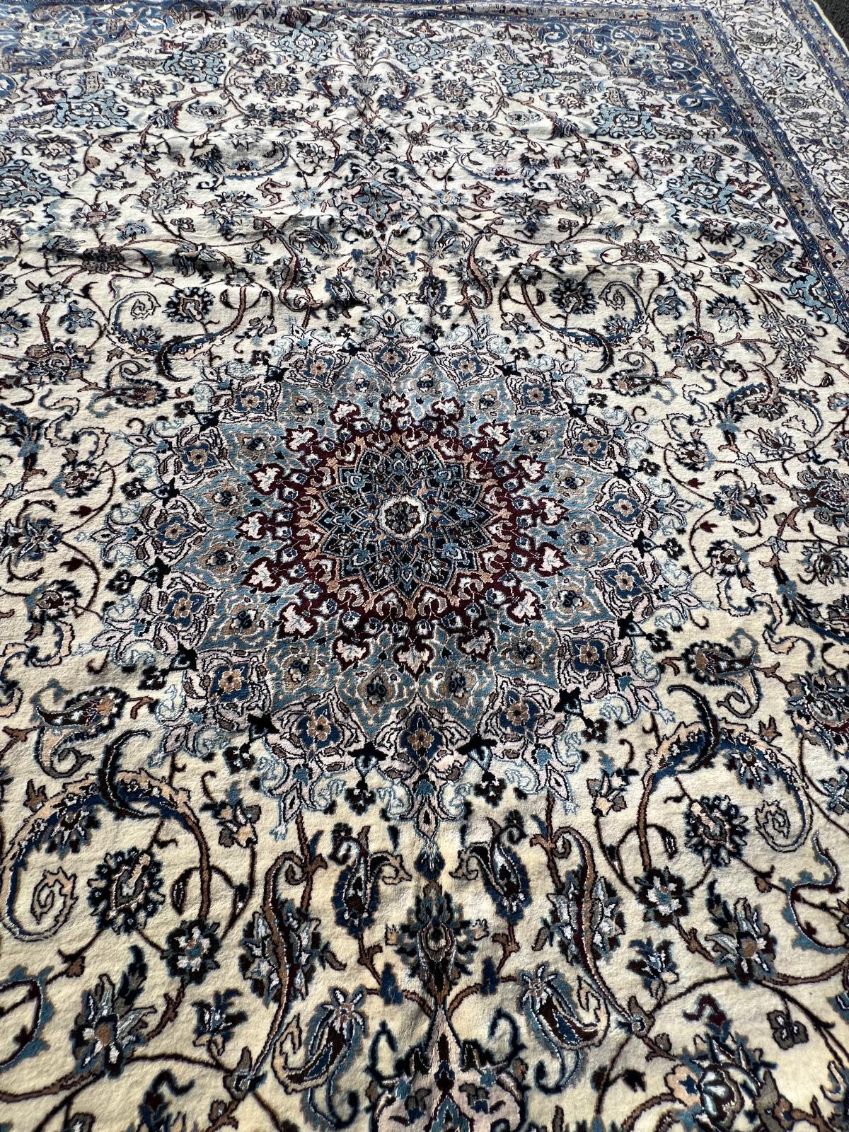 Feiner großer persischer Nain-Woll- und Seidenschal aus Persisch 11,4x16 im Angebot 11