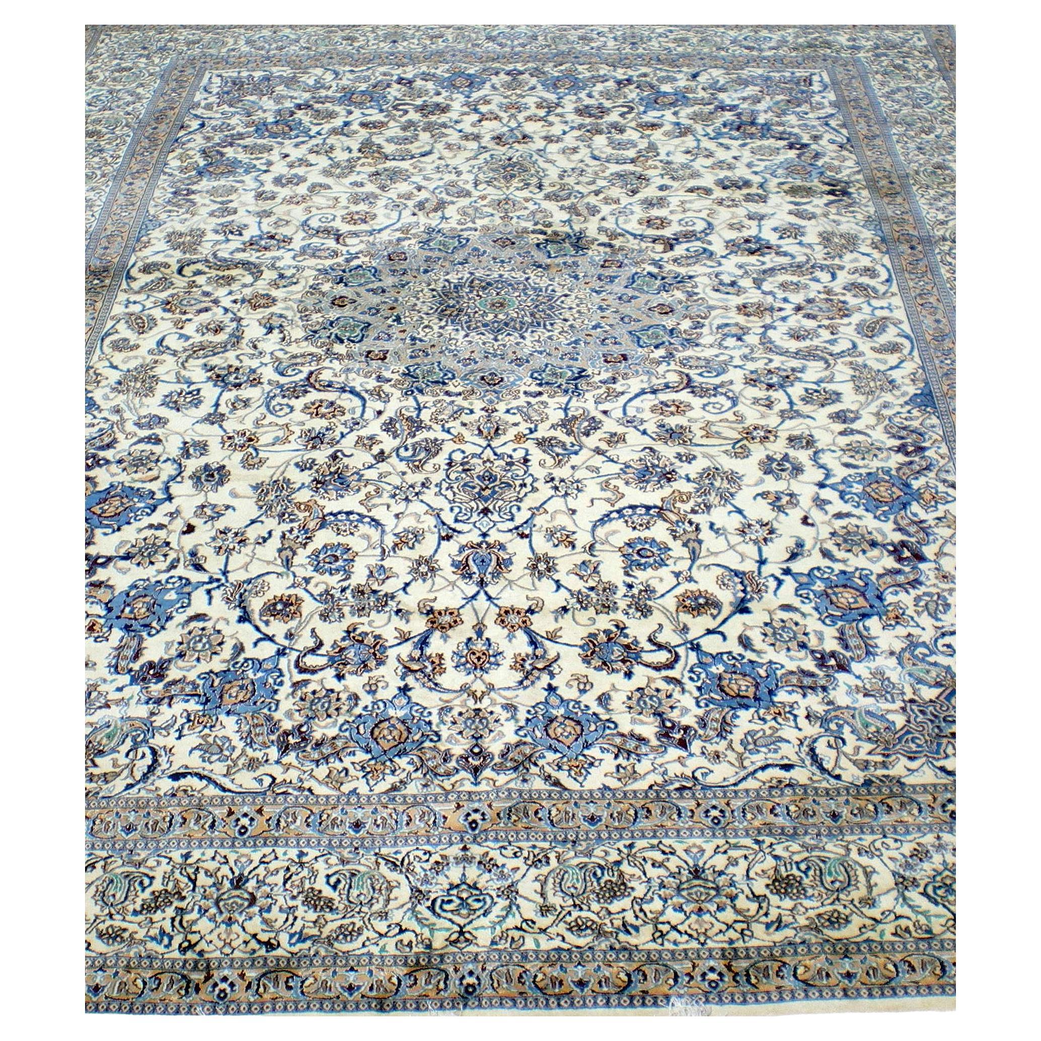 Feiner großer persischer Nain-Woll- und Seidenschal aus Persisch 11,4x16 im Angebot