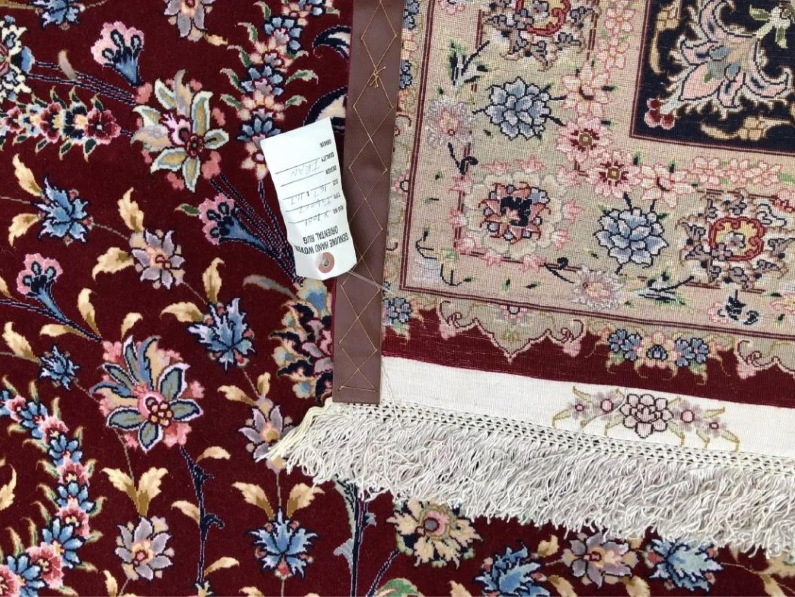 Laine Très beau tapis persan en soie Qum 11,1' x 14,8' en vente