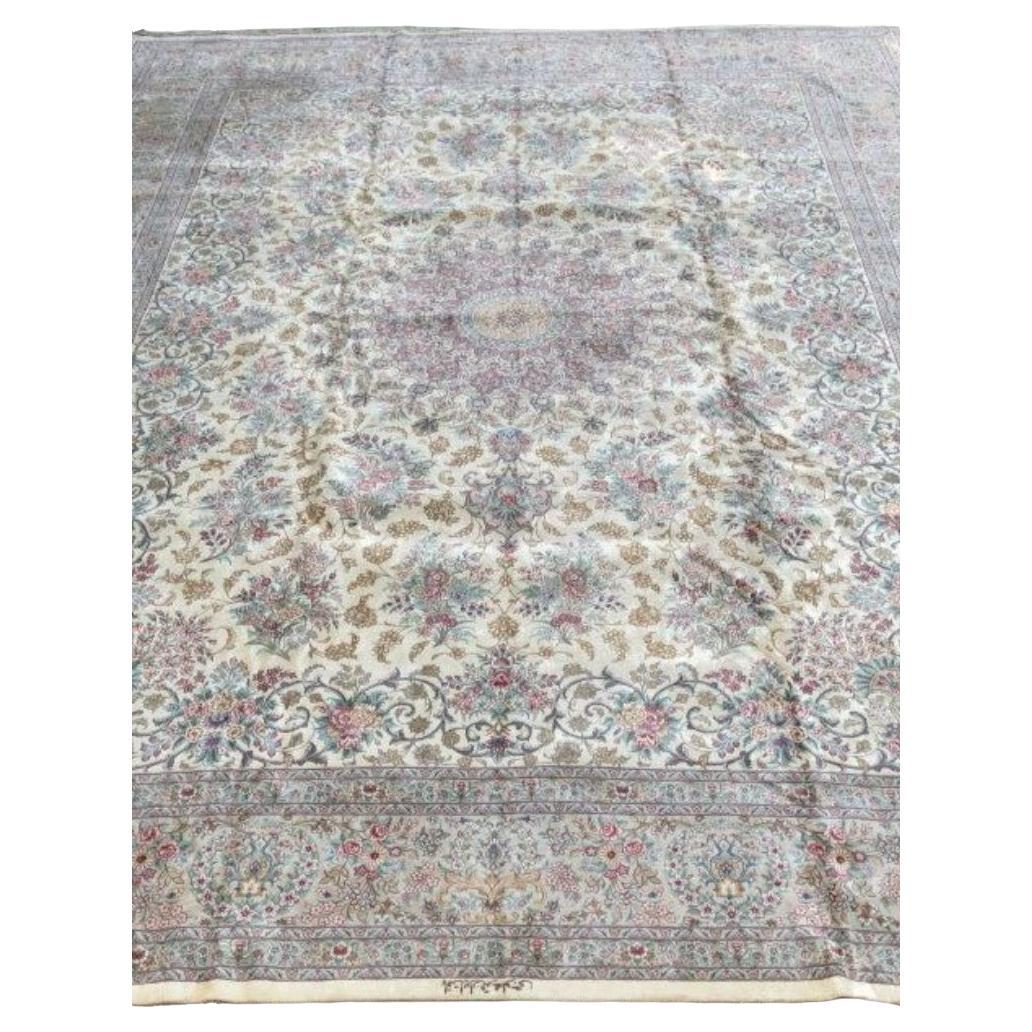 Très beau tapis persan en soie Qum 11,1' x 14,8'