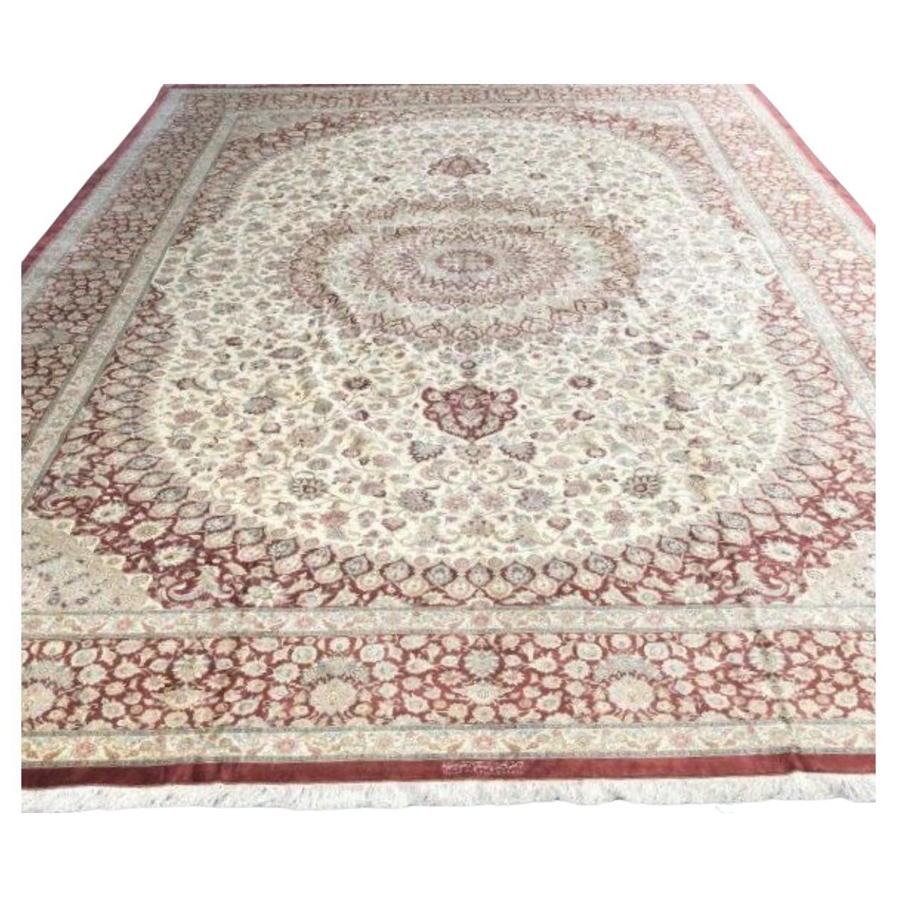 Très beau tapis persan en soie Qum de 14,7' x 21,4'