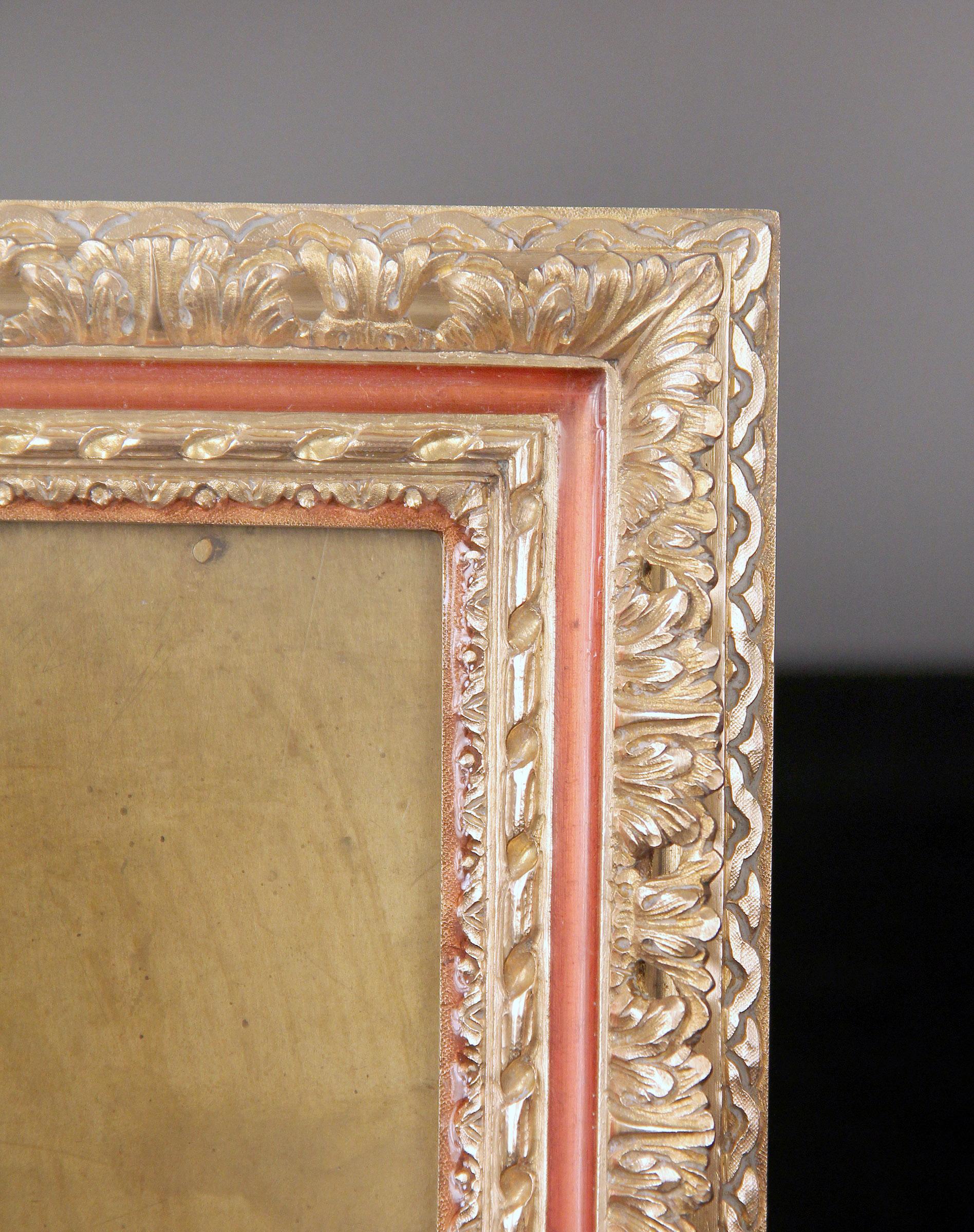 A very fine late 19th-early 20th century gilt bronze picture frame

By G. Vigneron

Signed G. Vigneron, 10 Rue Caumartin, Paris on the back of the frame.

Measures: Height 11 inches / 28cm
Width 8 inches / 20cm
Depth open: 10 inches / 25cm.
