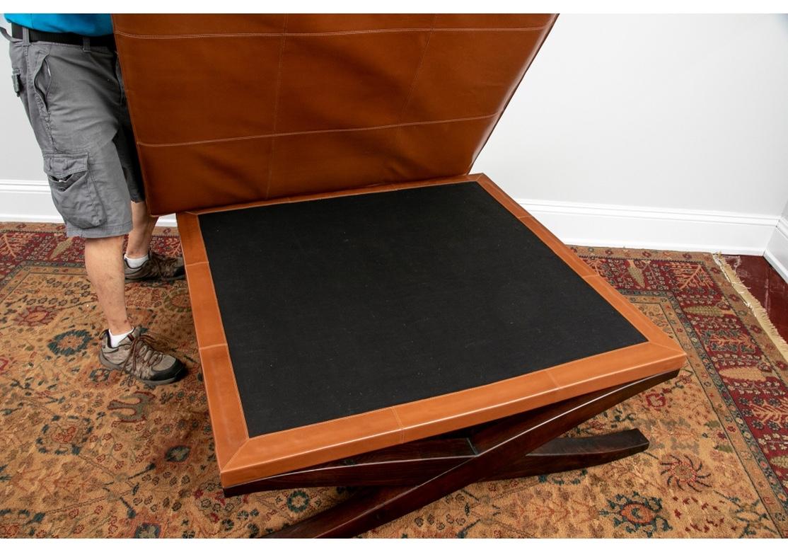 Very Fine Leather Top X Base Table/ Ottoman In Good Condition For Sale In Bridgeport, CT